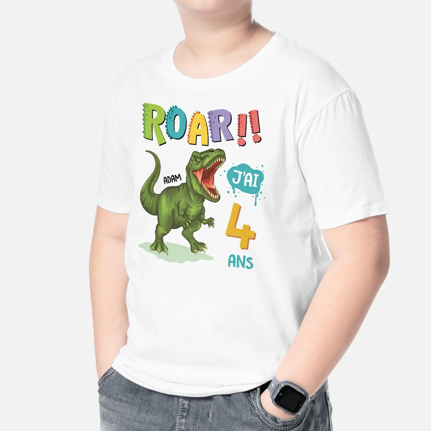 Tee Shirt Personnalisé Enfant - Roar J’ai 4 Ans - Image 2
