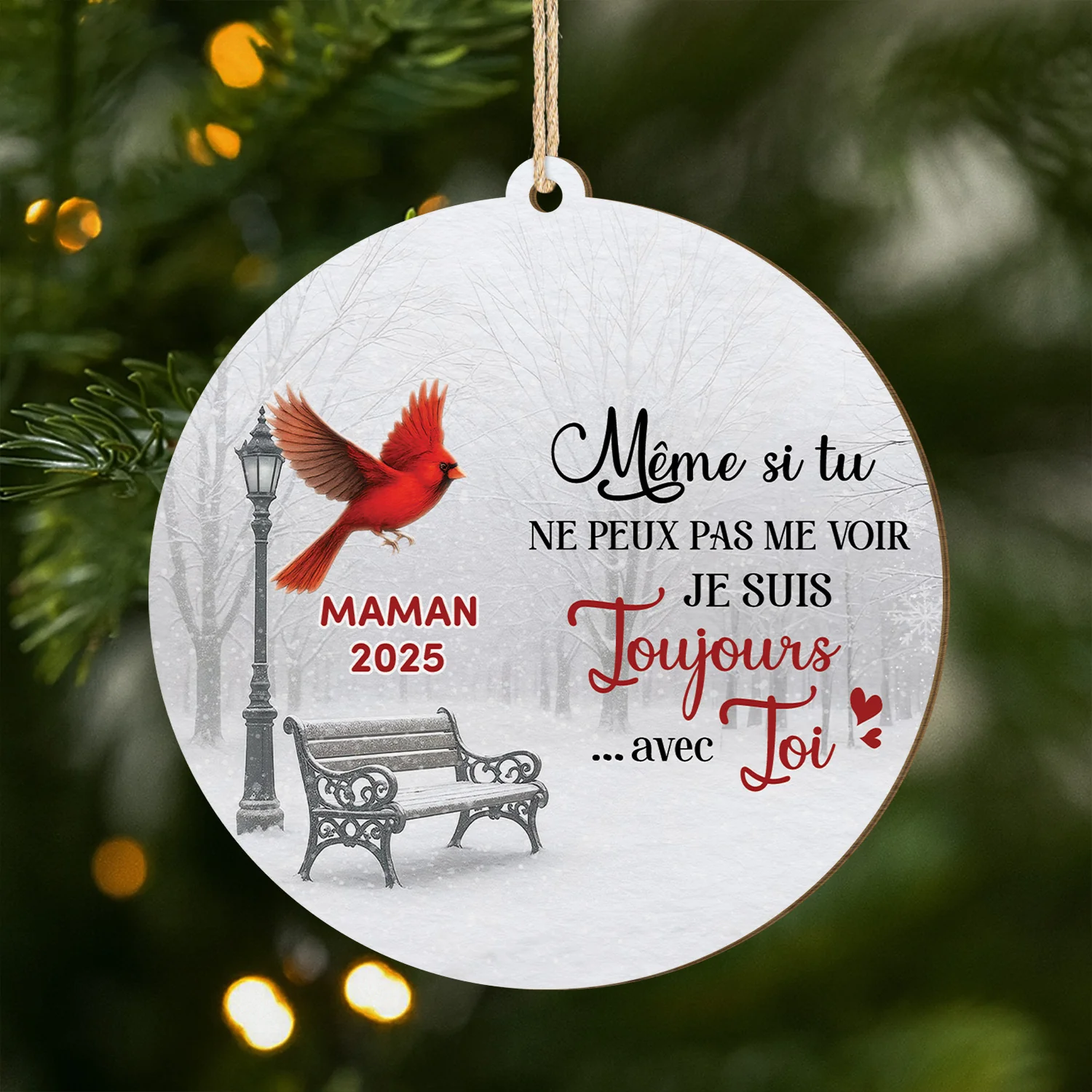 Ornement Noël En Bois À 1 Couche Commémoratif Personnalisé - Se Souvenir De Toi Cardinal Rouge