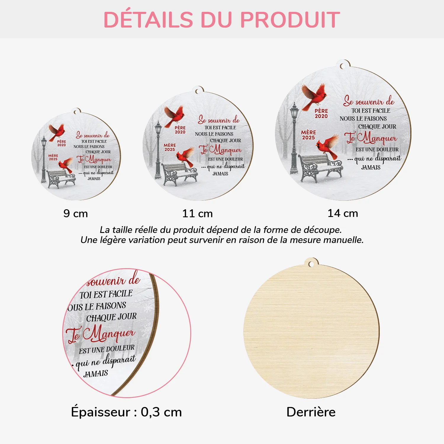 Ornement Noël En Bois À 1 Couche Commémoratif Personnalisé - Se Souvenir De Toi - Image 3