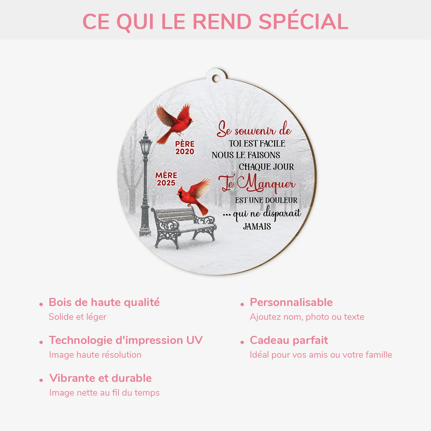 Ornement Noël En Bois À 1 Couche Commémoratif Personnalisé - Se Souvenir De Toi - Image 4