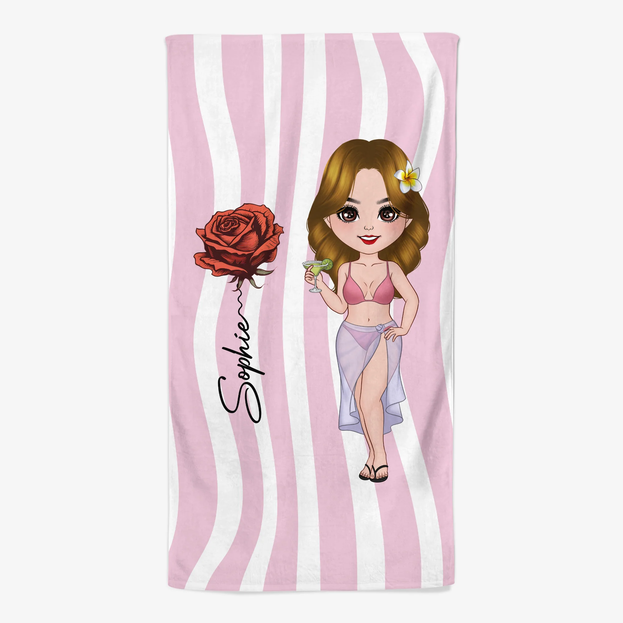 Serviette De Plage À Personnaliser Femme - Cadeau Pour Voyage En Été