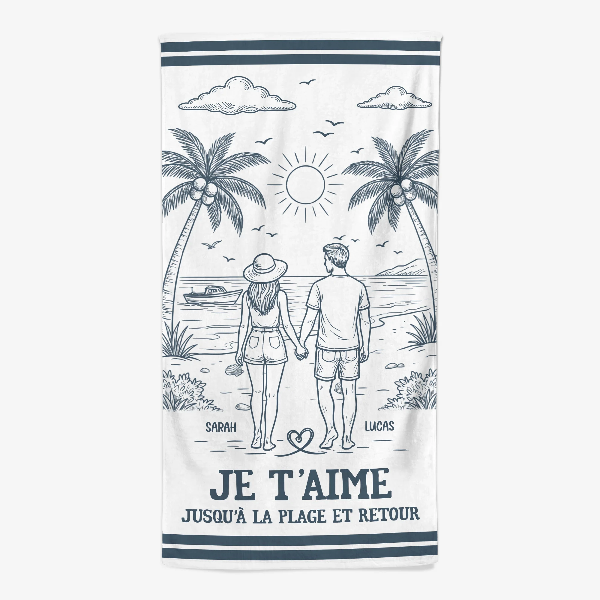 Serviette De Plage Couple Personnalisée Été - Je T’aime Jusqu’à La Plage Et Retour