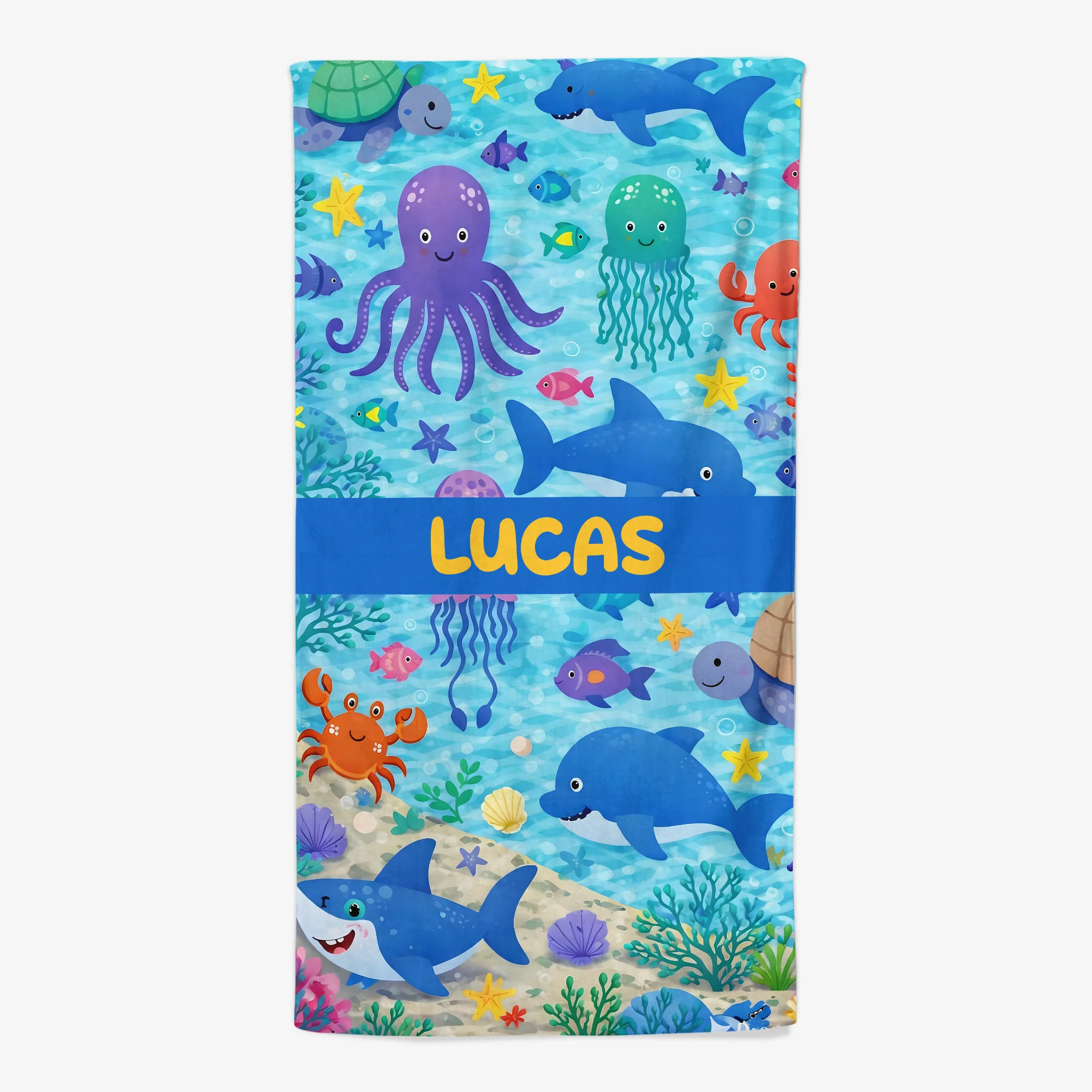 Serviette De Plage Enfant Personnalisée - Cadeau Dessin Océan Pour Été