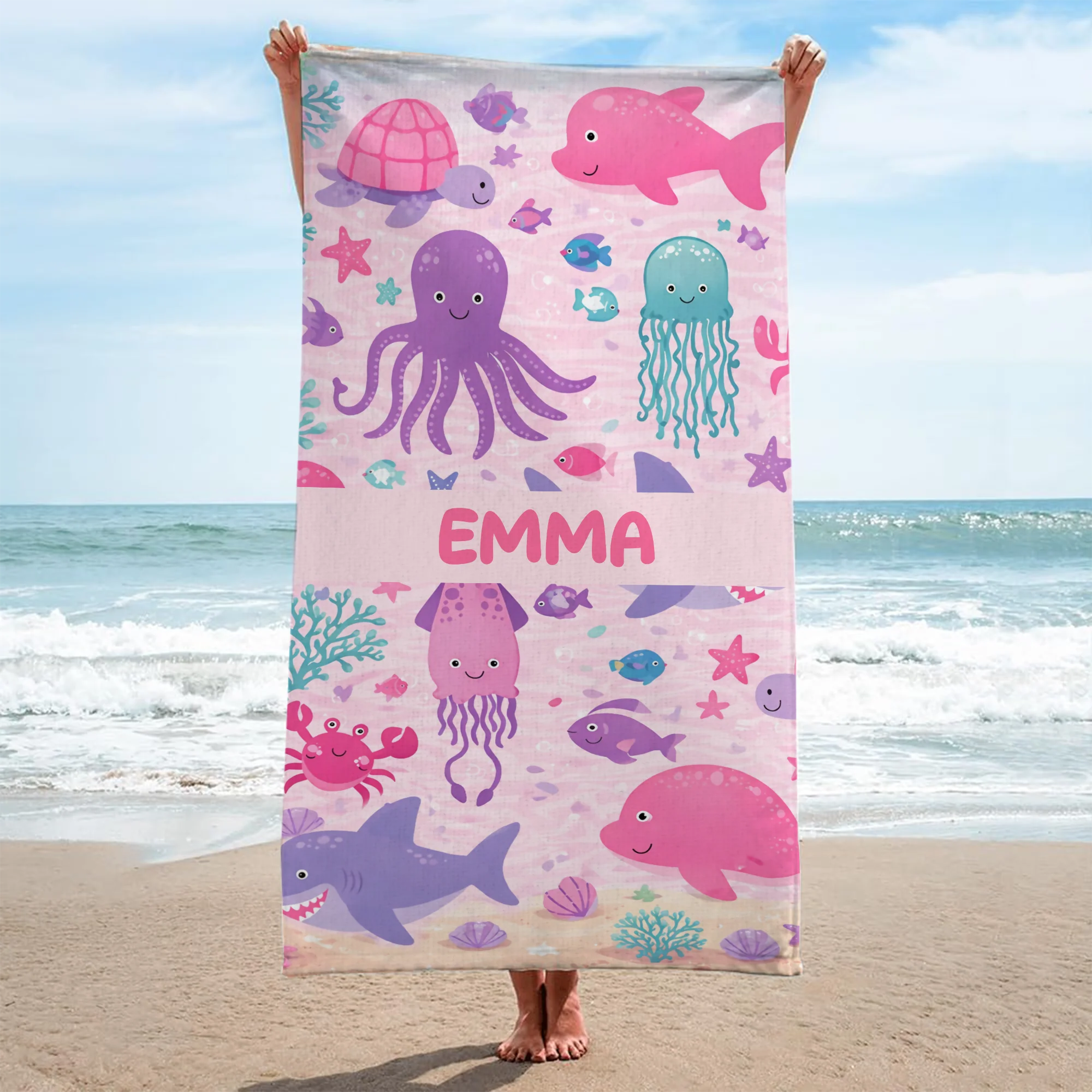 Serviette De Plage Enfant Personnalisée - Cadeau Dessin Océan Pour Été - Image 2