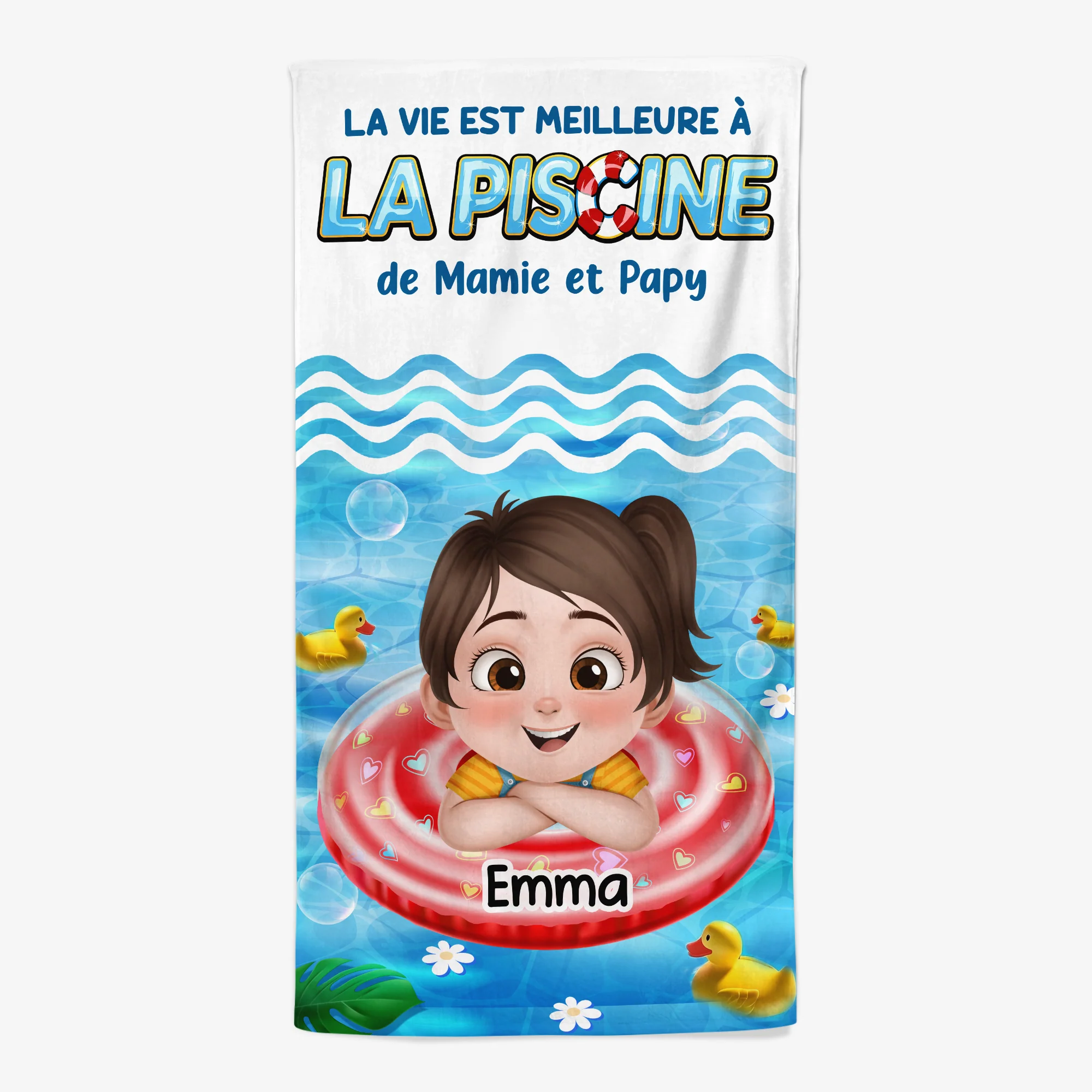 Serviette De Plage Personnalisée | Vie Meilleure À La Piscine De Mamie Papy Enfant