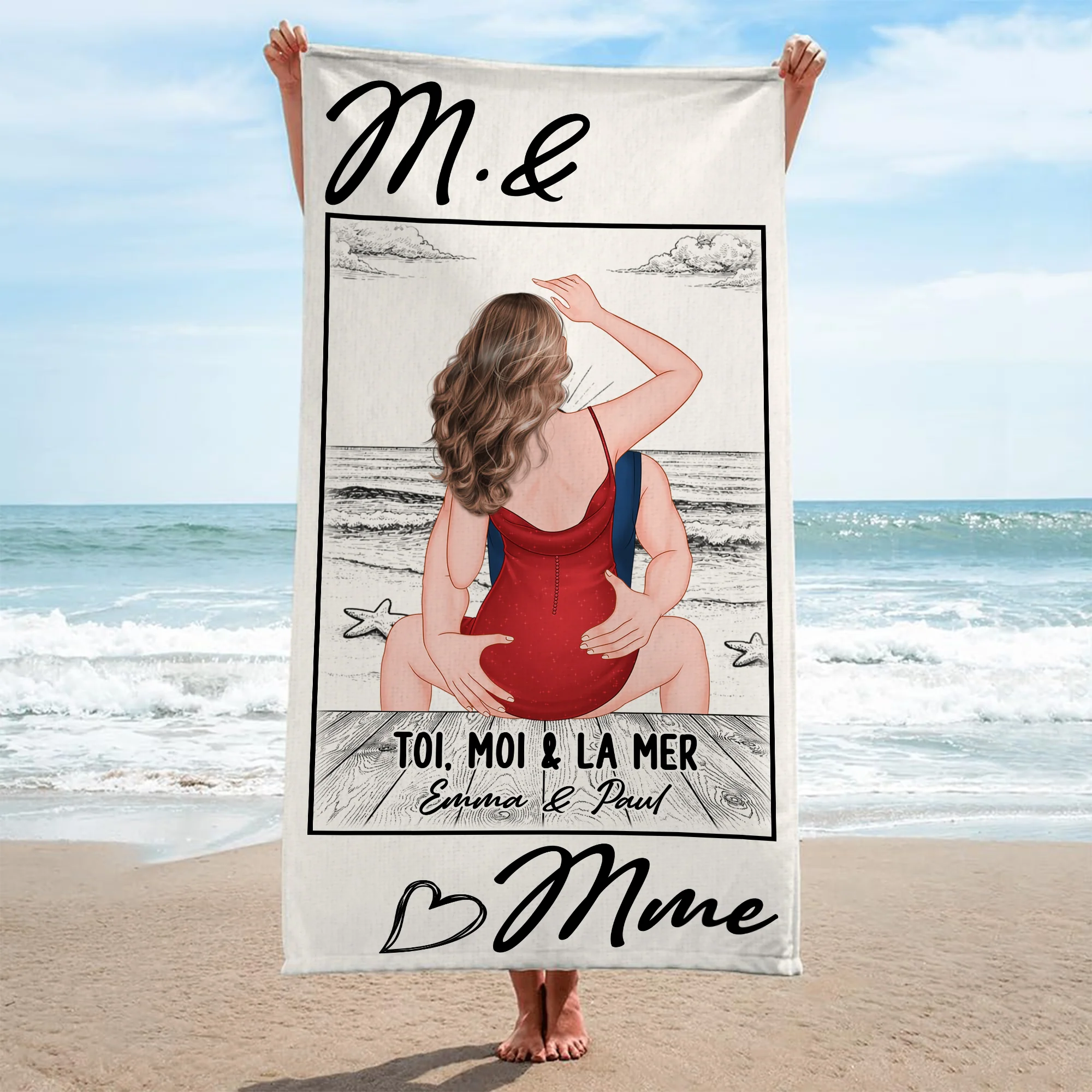 Serviette De Plage Personnalisé | Cadeau Été Couple Et La Mer - Image 2