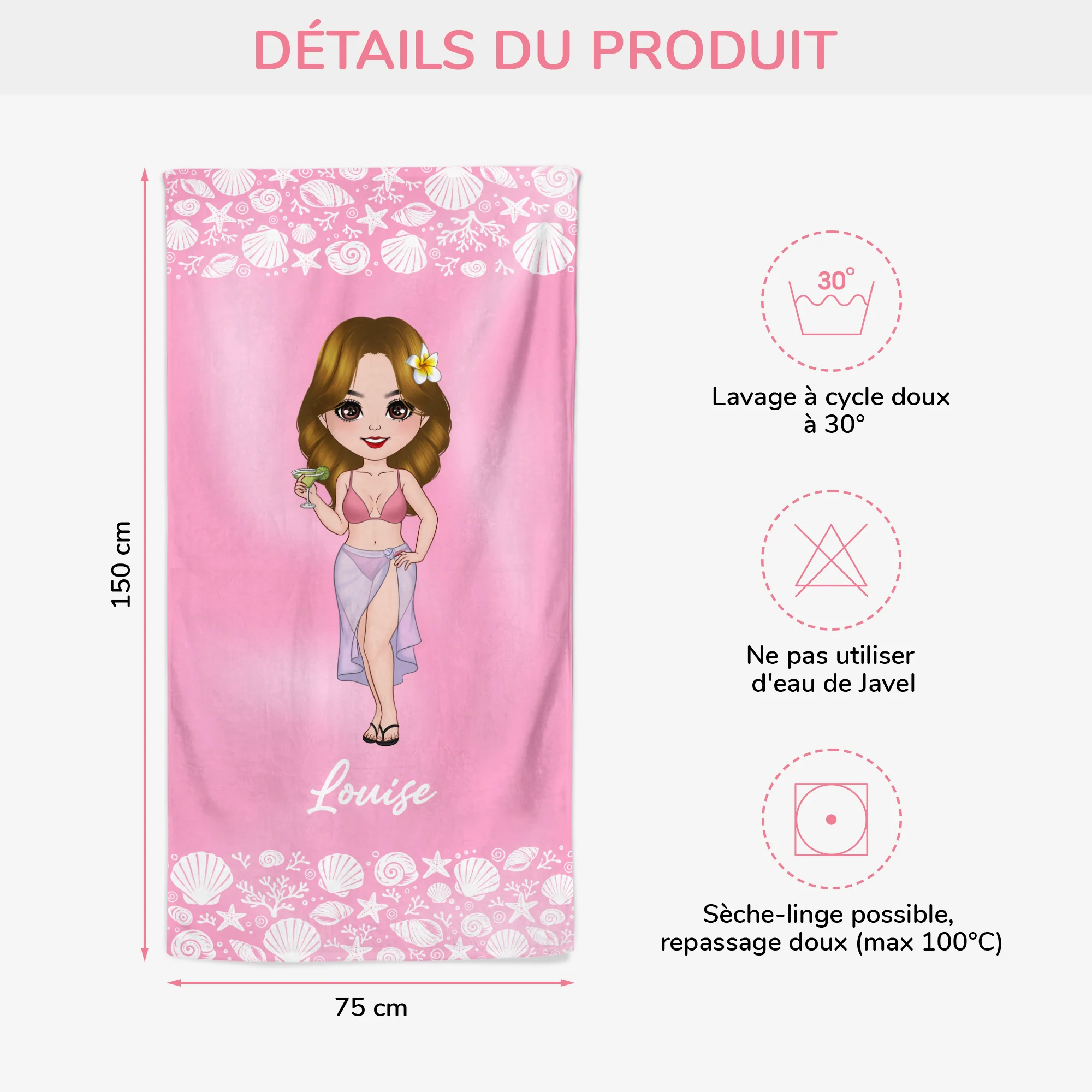 Serviette De Plage Personnalisable - Cadeau Original Pour Femme Été - Image 3