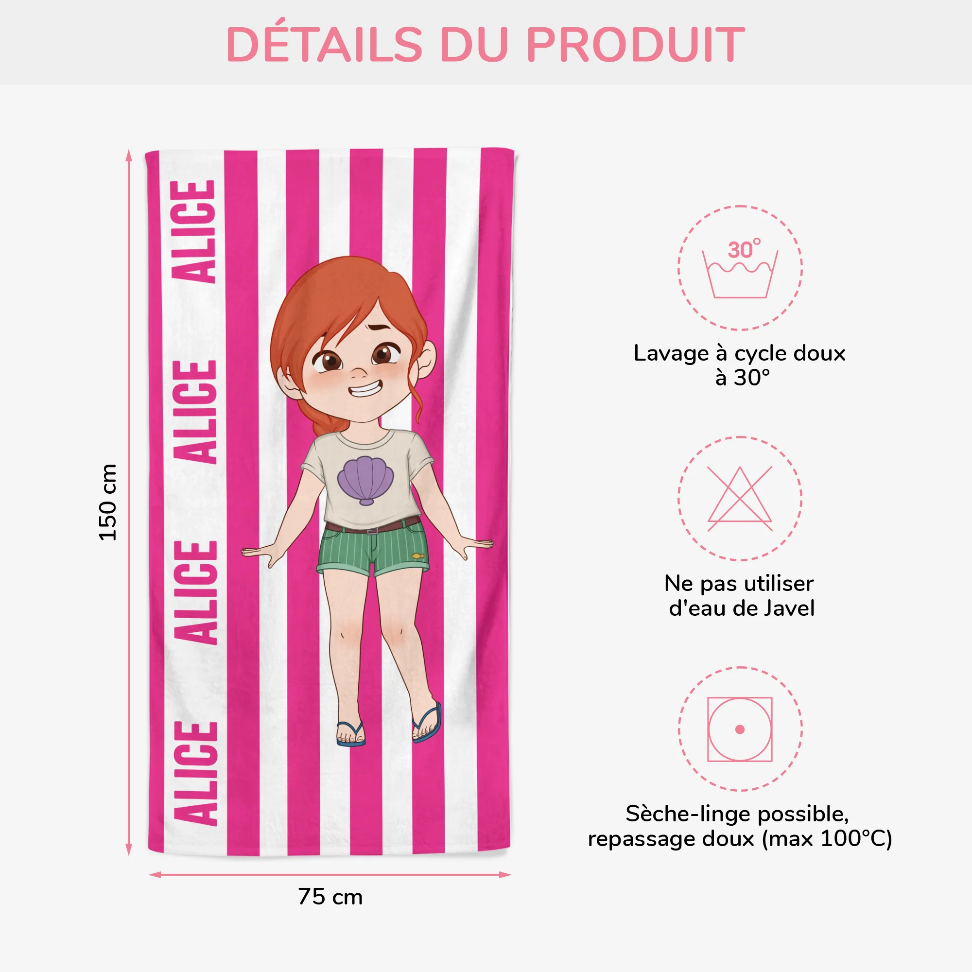 Serviette De Plage Personnalisée Enfant - Design Cartoon Mignon - Image 3