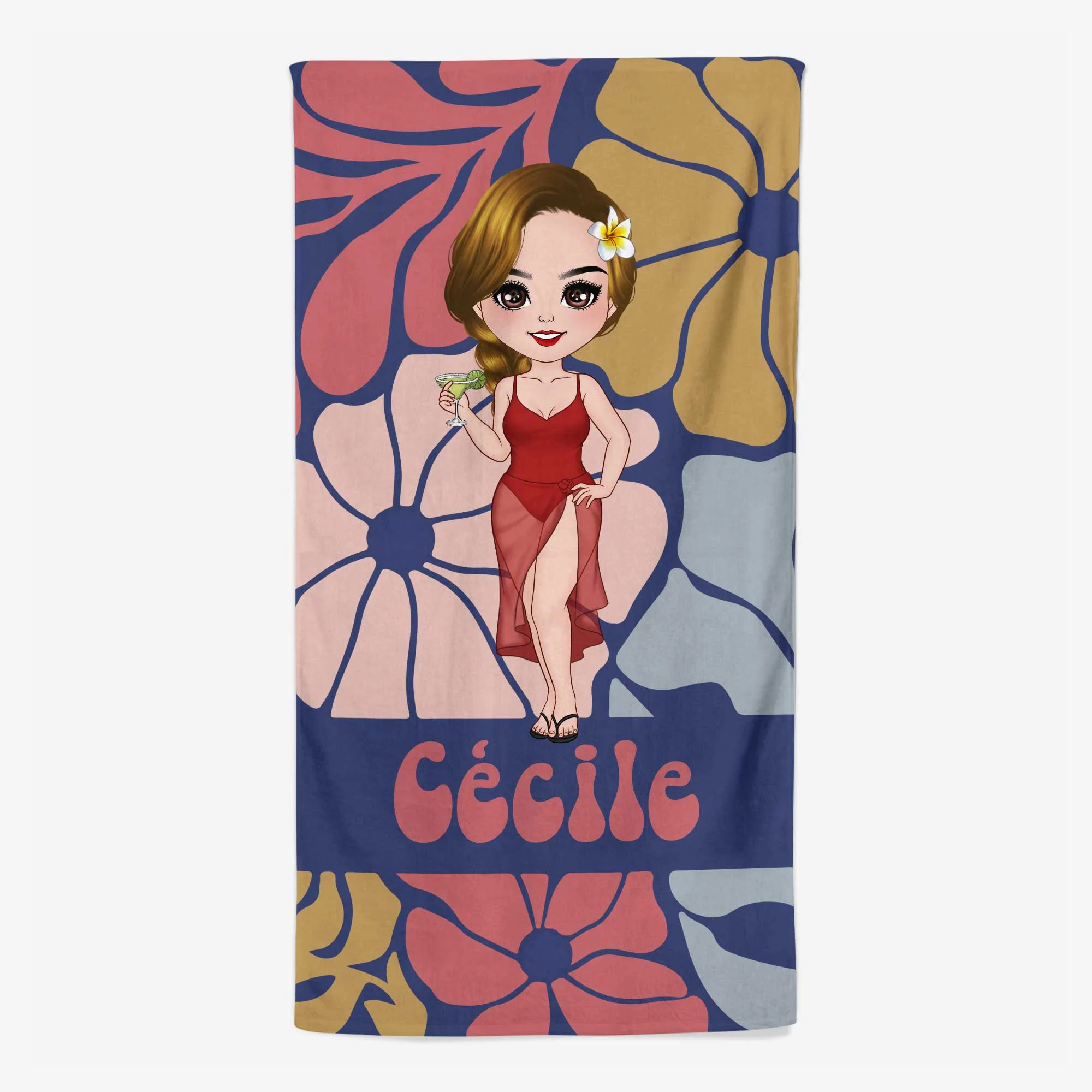 Serviette De Plage Personnalisée | Femme Charmante Version Florale