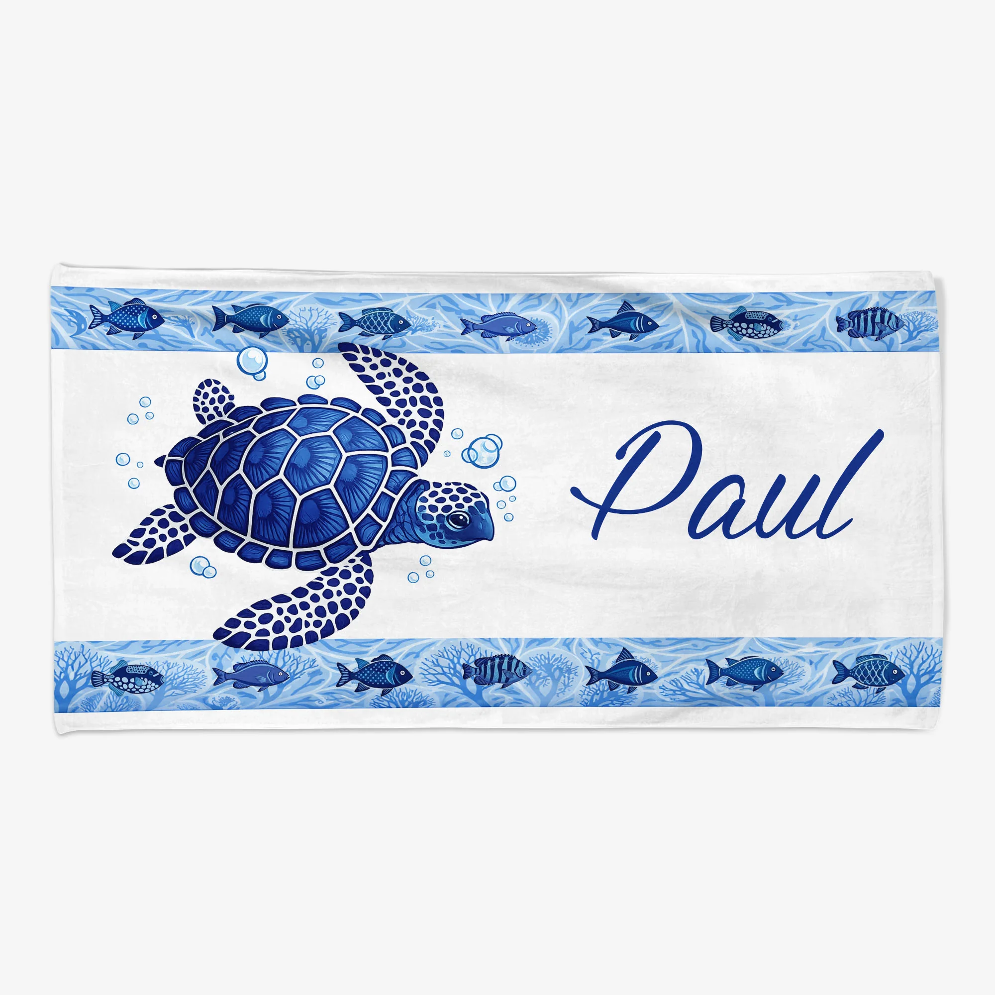 Serviette De Plage Personnalisé Homme Femme - Dessin Tortue Avec Prénom