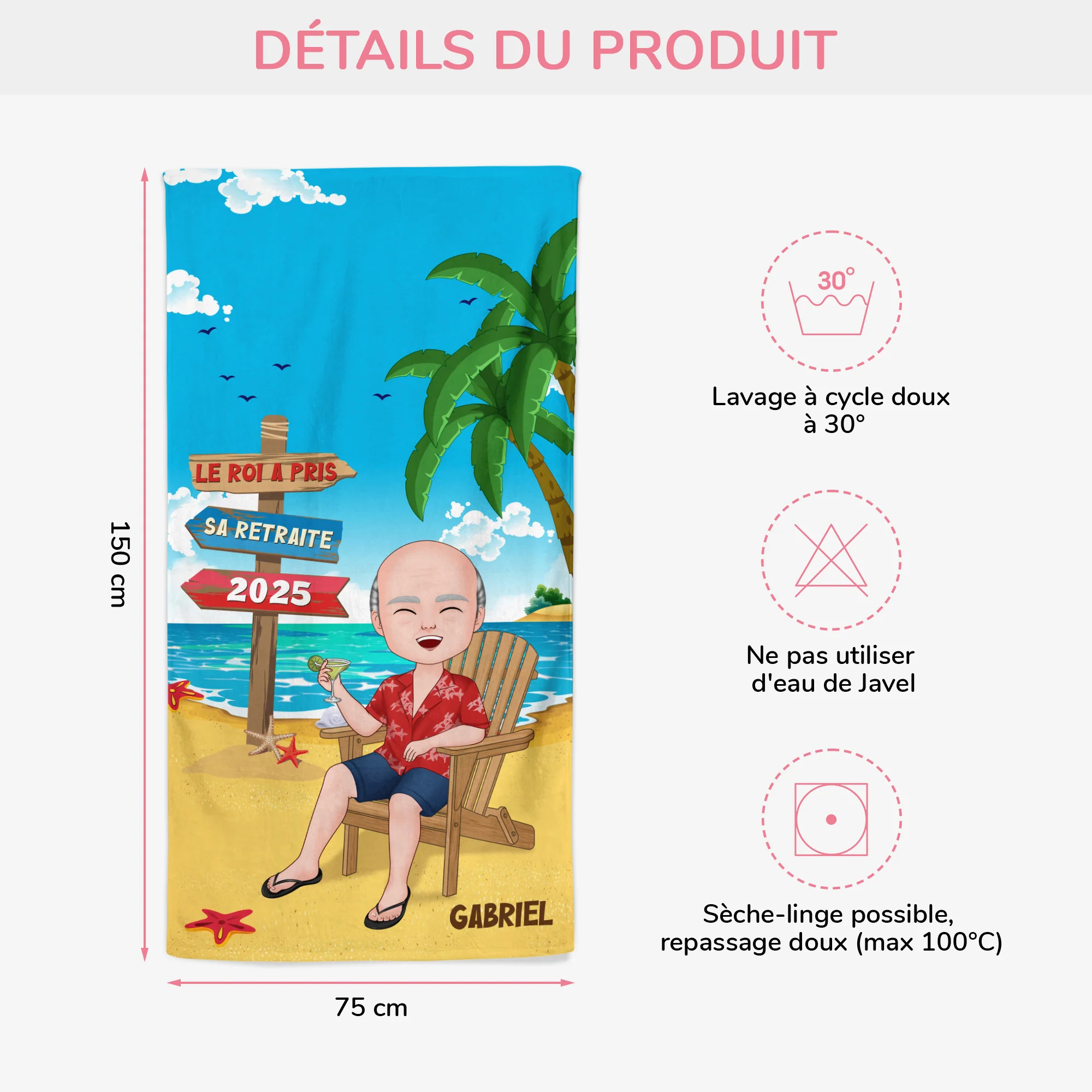 Cadeau Original Retraite - Serviette de Plage Personnalisé - Image 3