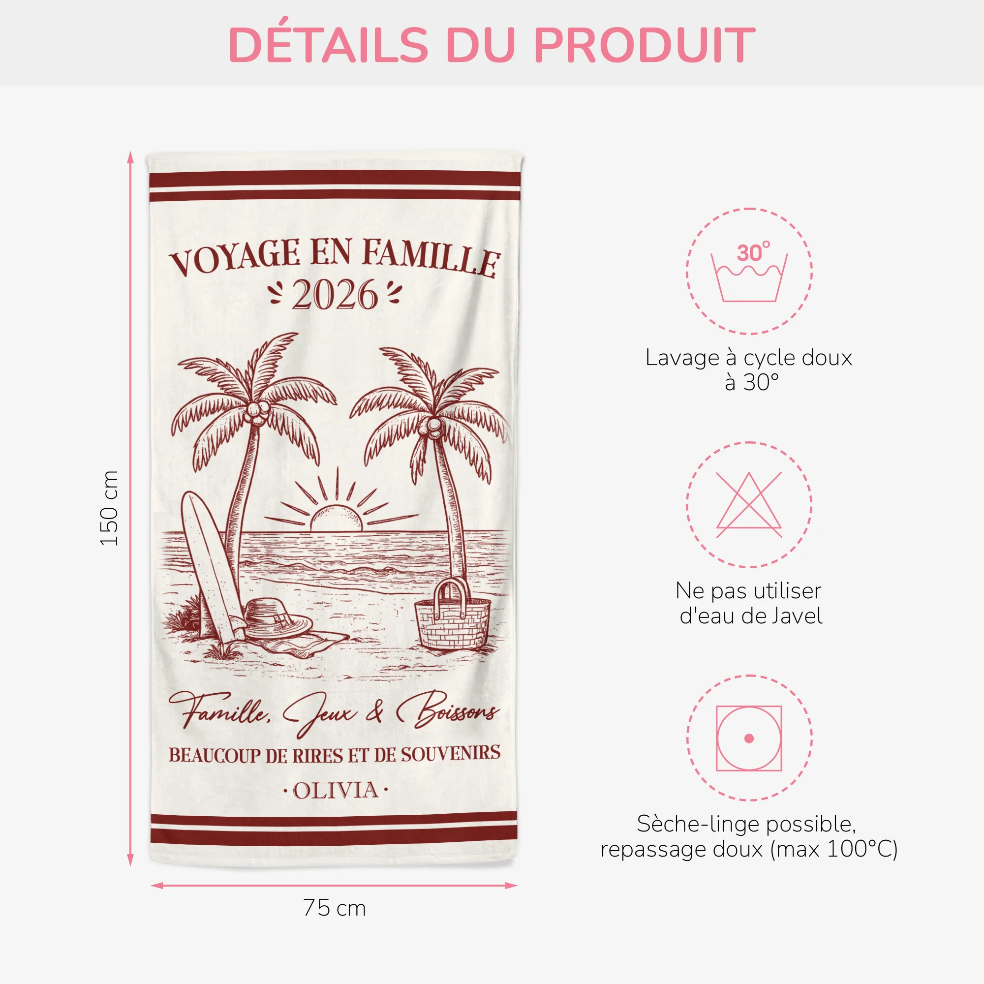 Serviette De Plage Personnalisée - Cadeau Pour Voyage En Famille Eté - Image 3