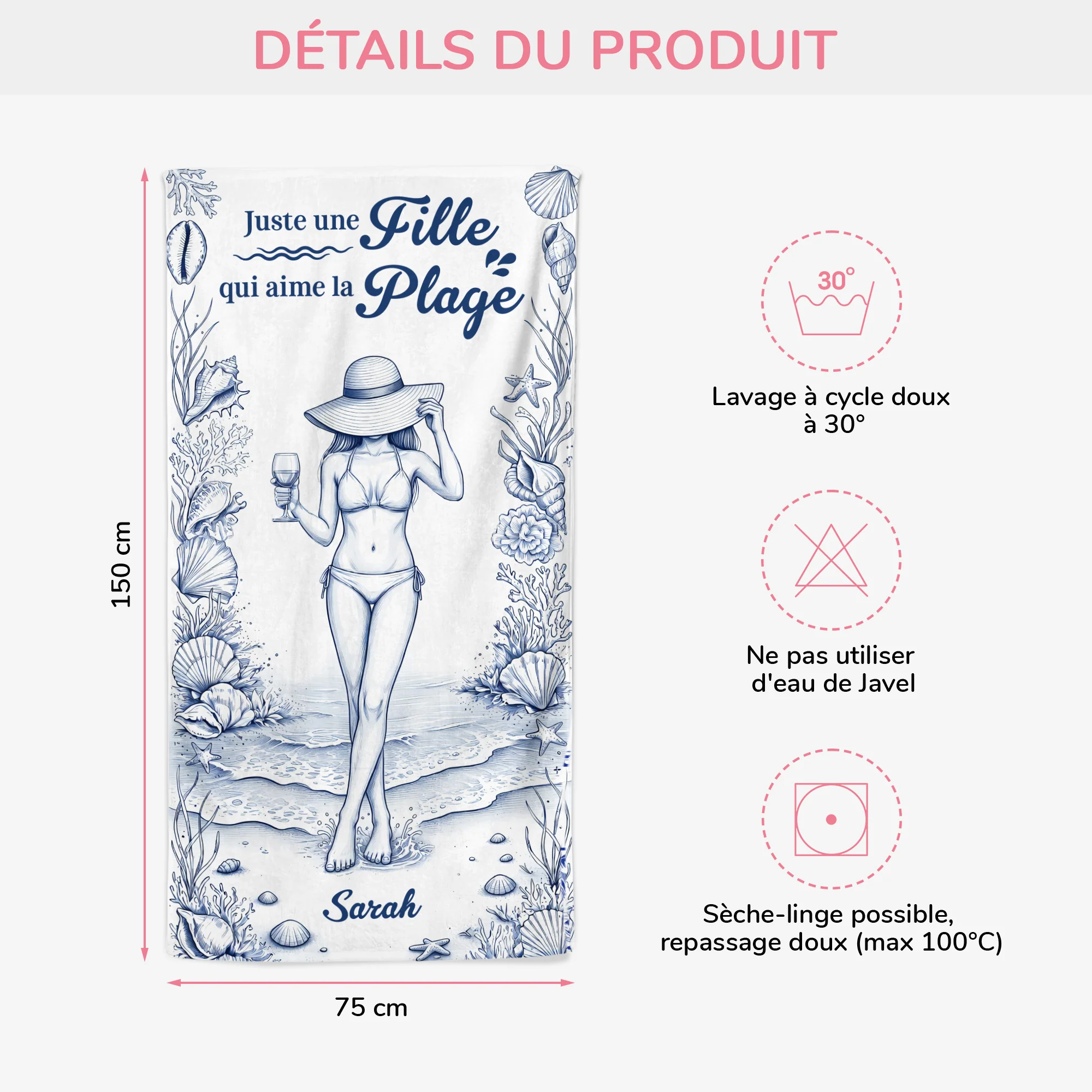 Serviette De Plage Personnalisée Femme Pour Été - Une Fille Qui Aime La Plage - Image 3