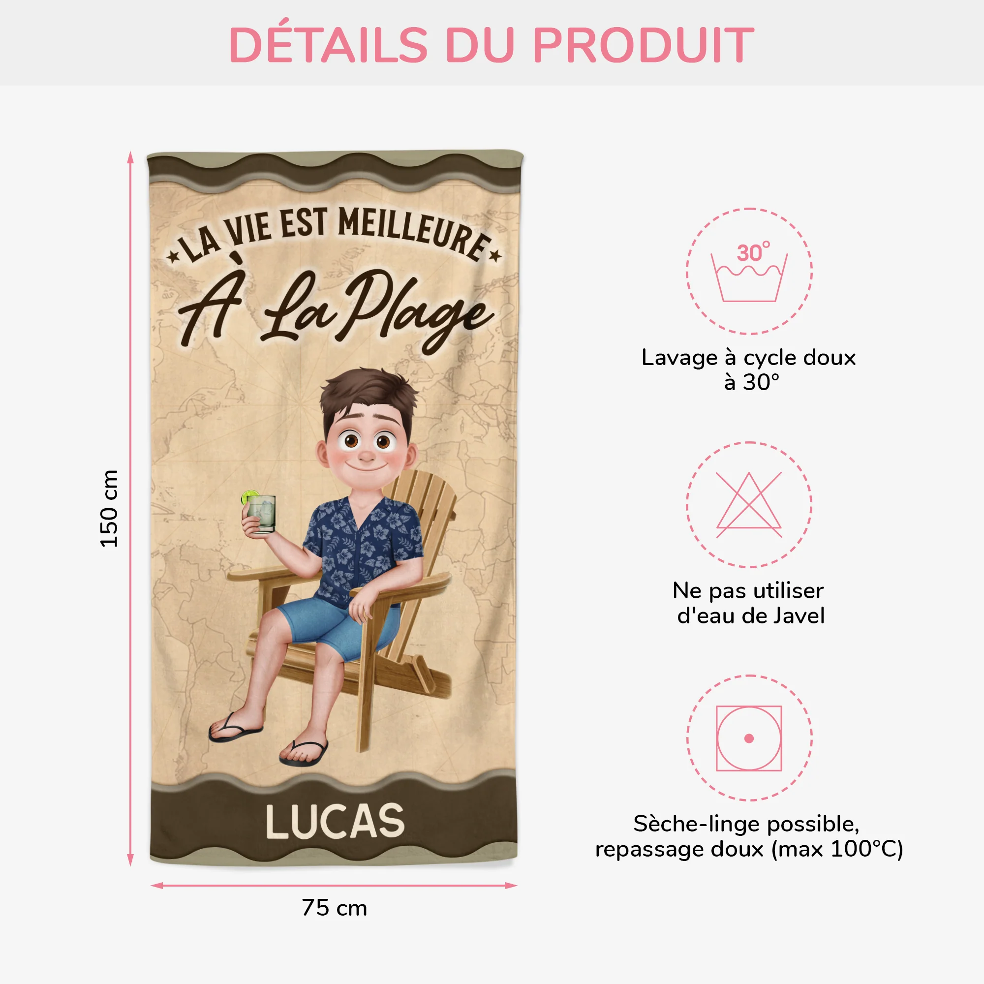 Serviette De Plage Personnalisée Homme Femme - Cadeau Été Pour Ceux Qui Aiment Les Plages - Image 3