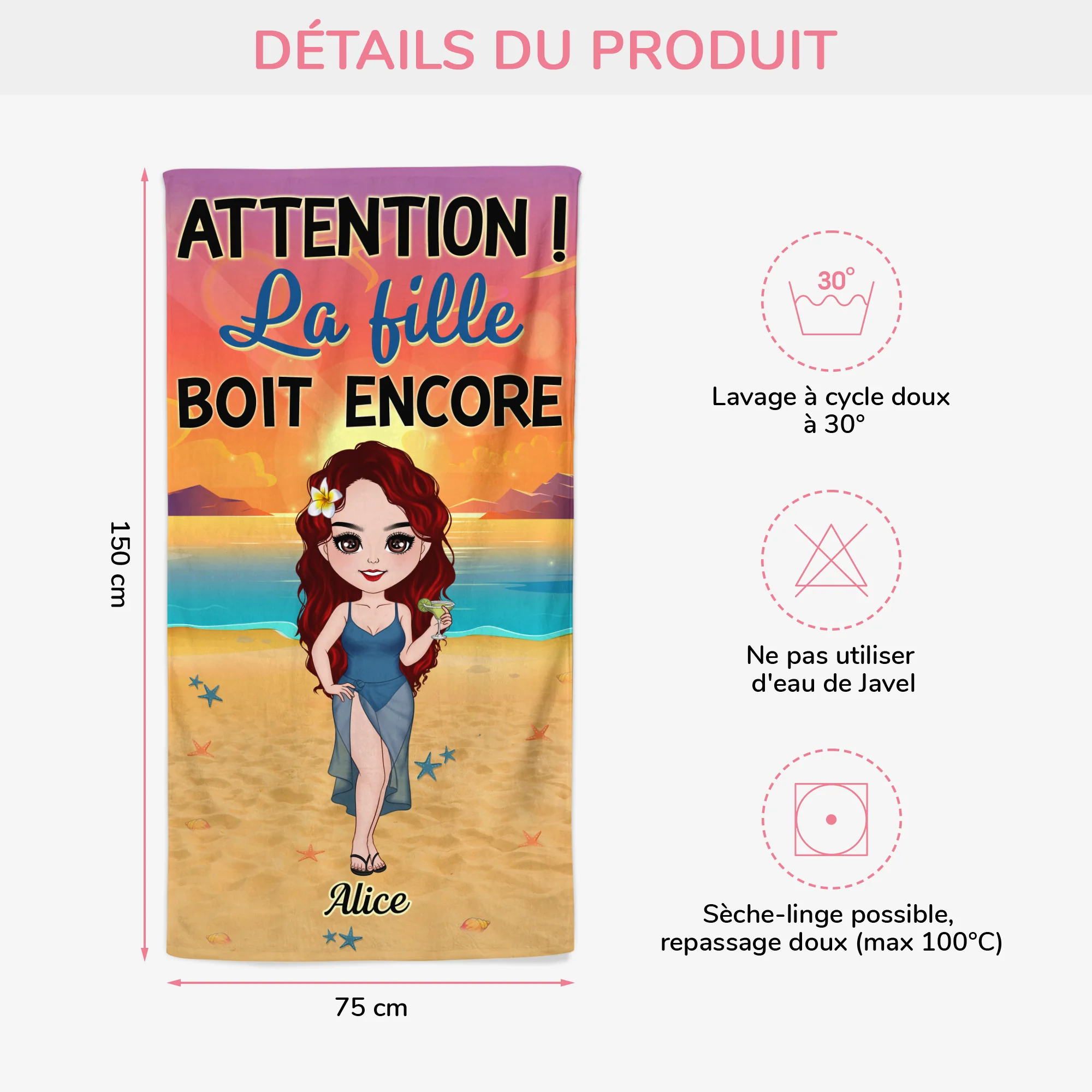 Serviette De Plage Personnalisé | Les Filles Boivent Encore - Image 3