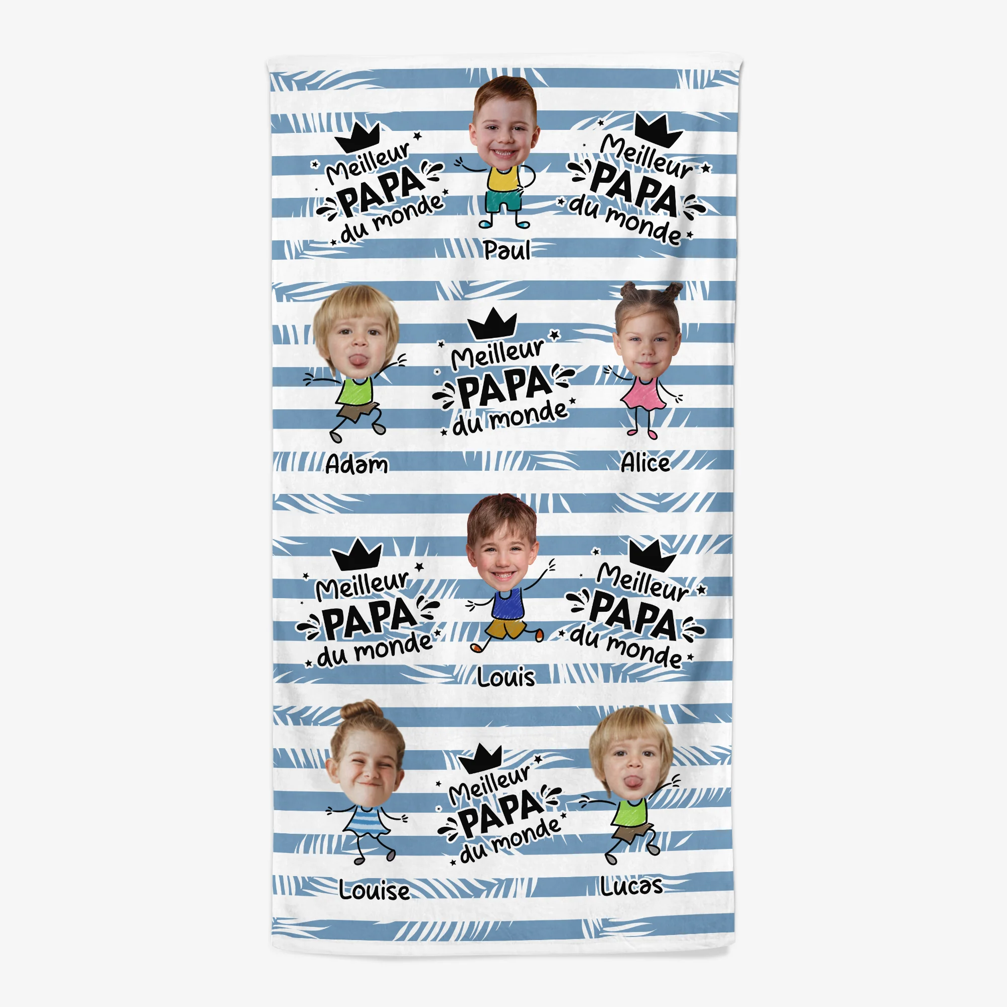 Serviette De Plage Personnalisée - Meilleur Papa Du Monde - Dessin Crayon Avec Visages