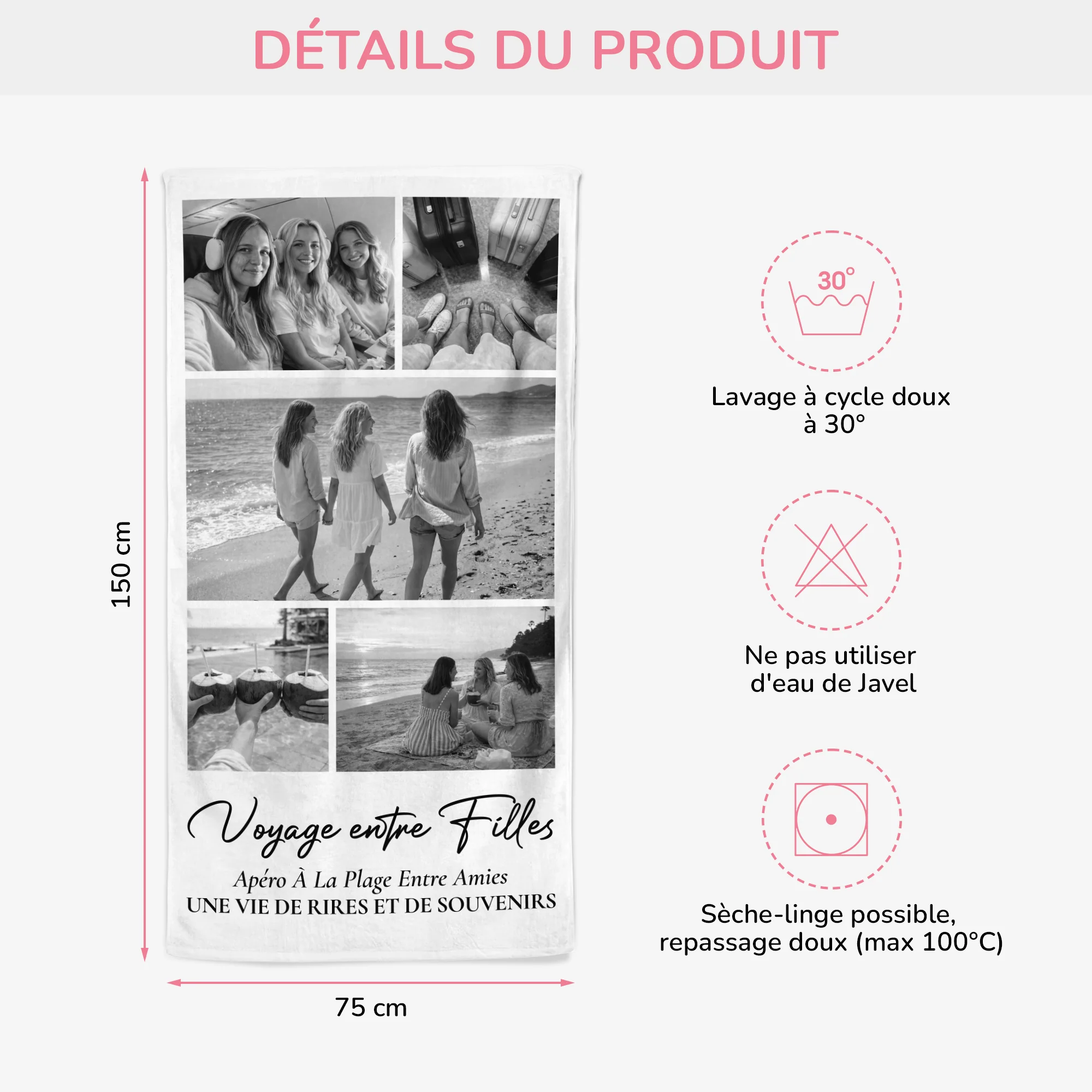 Serviette De Plage Personnalisée | Pour Été Voyage Entre Amies - Image 3