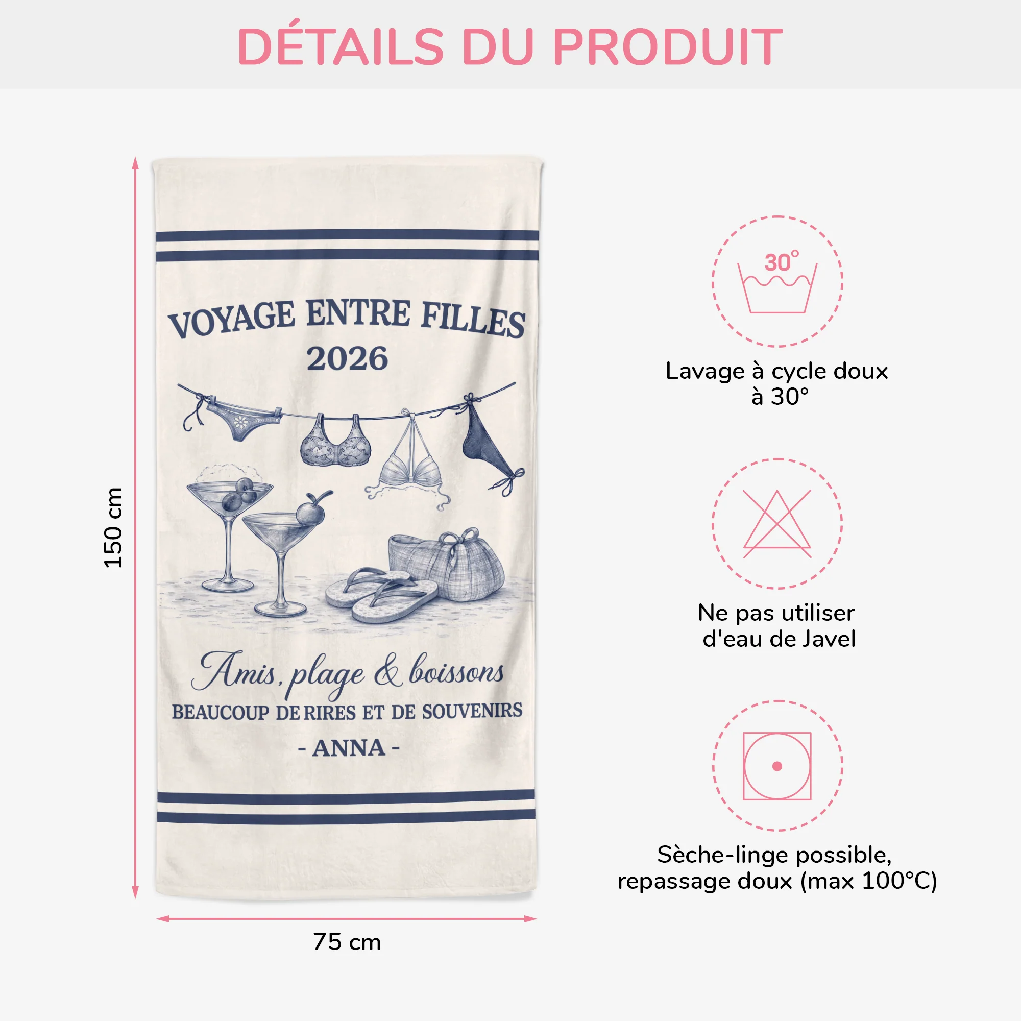 Serviettes De Plage Personnalisées | Voyage Entre Filles En Été - Image 3