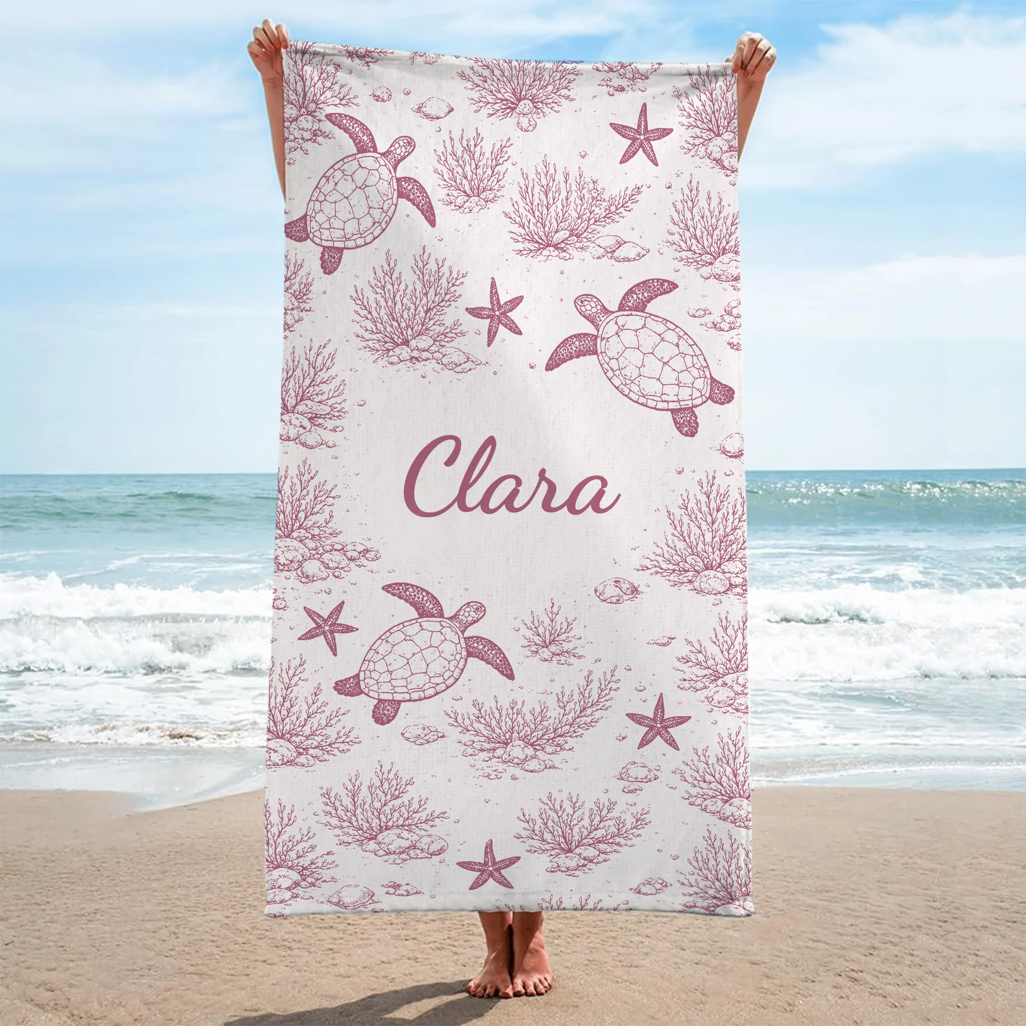 Serviette De Plage Personnalisée Prénom Et Dessin Tortue - Cadeau Été Femme - Image 2