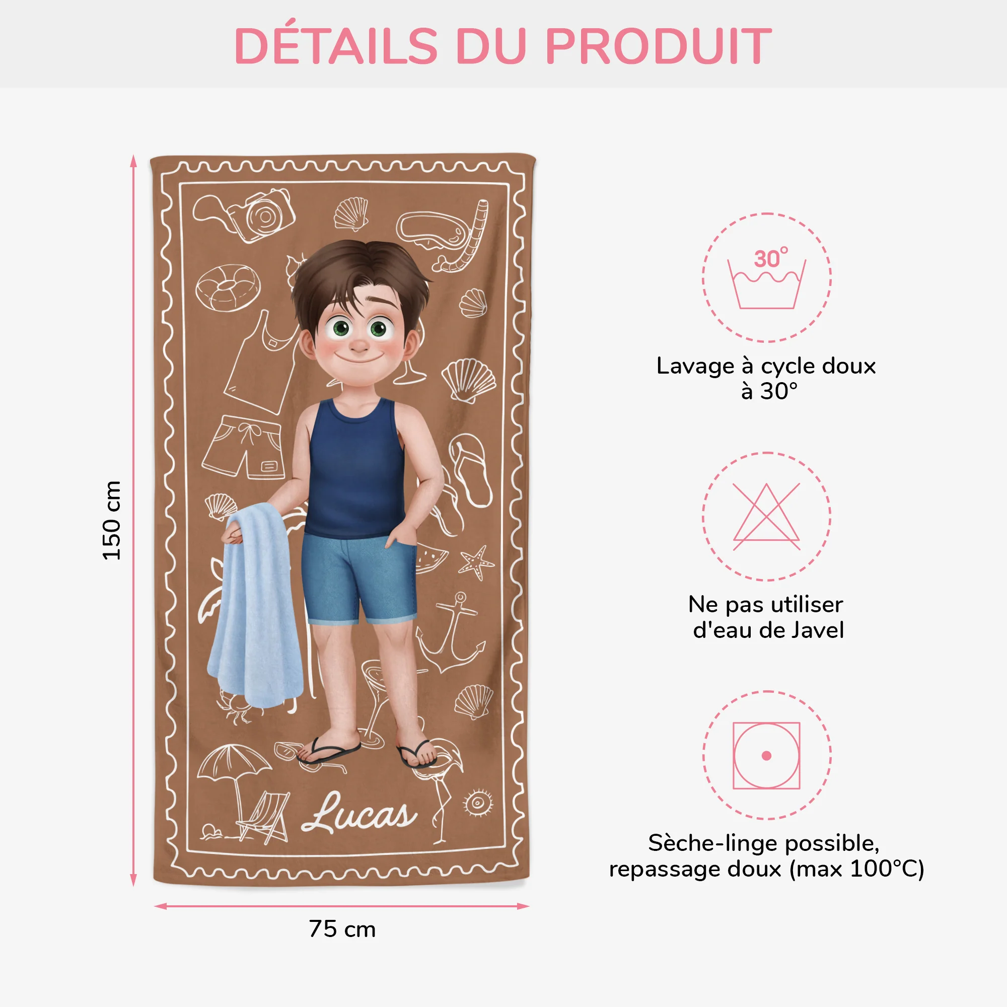 Serviette De Plage Personnalisée Prénom Homme/Femme/Enfant - Partir En Vacances - Image 3