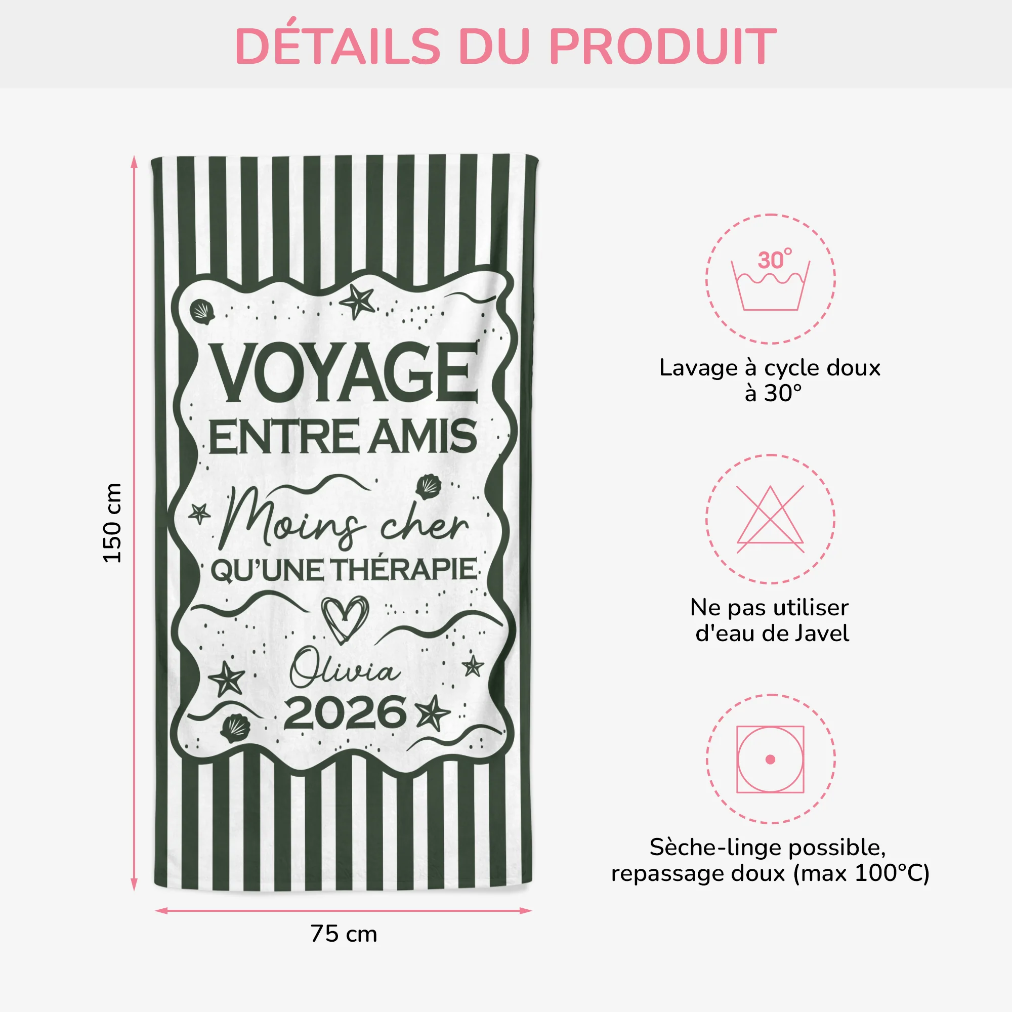 Serviette De Plage Personnalisée - Voyage En Été Moins Cher Qu’une Thérapie - Image 3