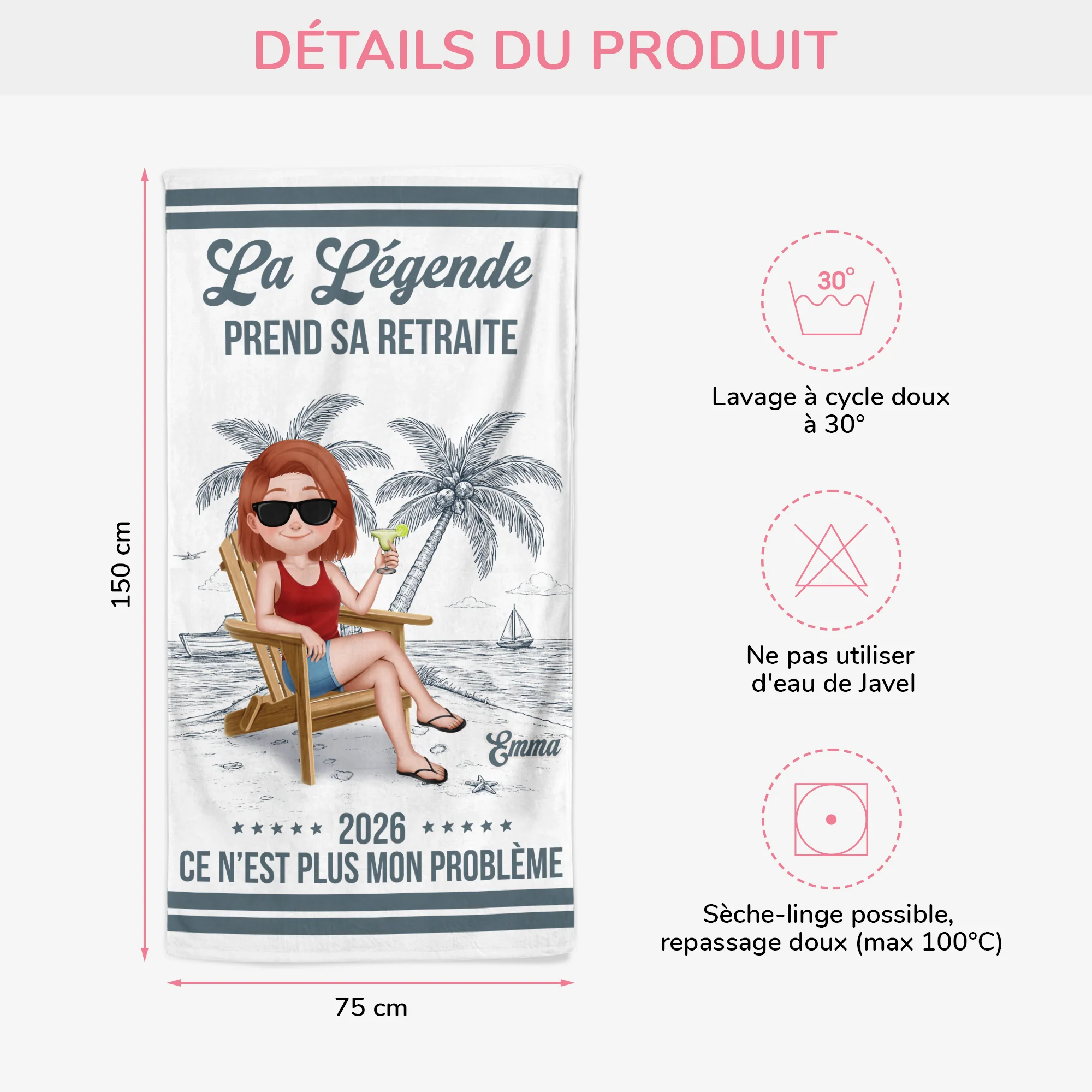 Serviette De Plage Retraite Personnalisée Homme/Femme Pour Été - Légende Prend Sa Retraite - Image 3