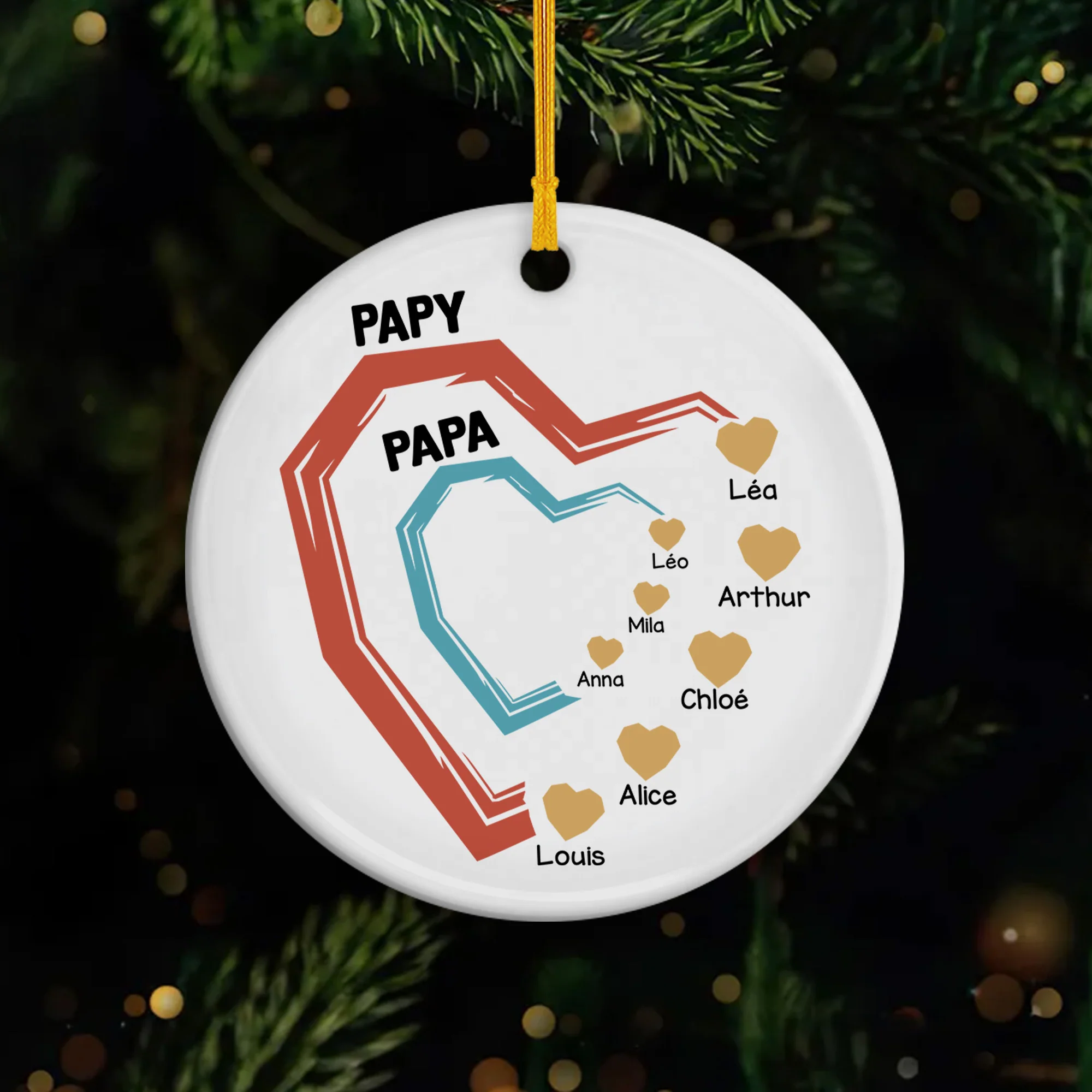 Ses Petits Cœurs - Ornement Céramique Personnalisé Pour Papa Papy