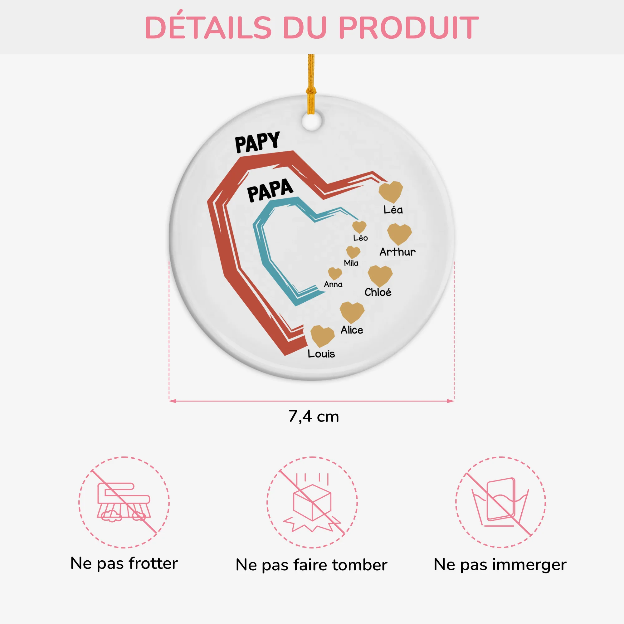 Ses Petits Cœurs - Ornement Céramique Personnalisé Pour Papa Papy - Image 3
