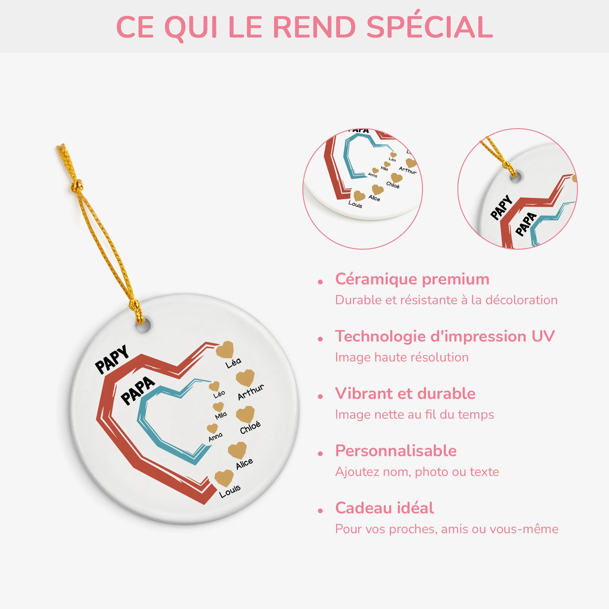 Ses Petits Cœurs - Ornement Céramique Personnalisé Pour Papa Papy - Image 4