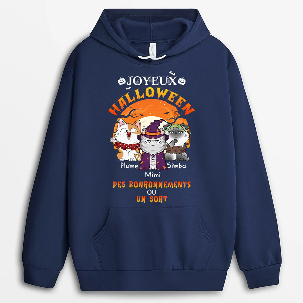 Sweat à Capuche Joyeux Halloween Des Ronronnements Ou Un Sort Personnalisé