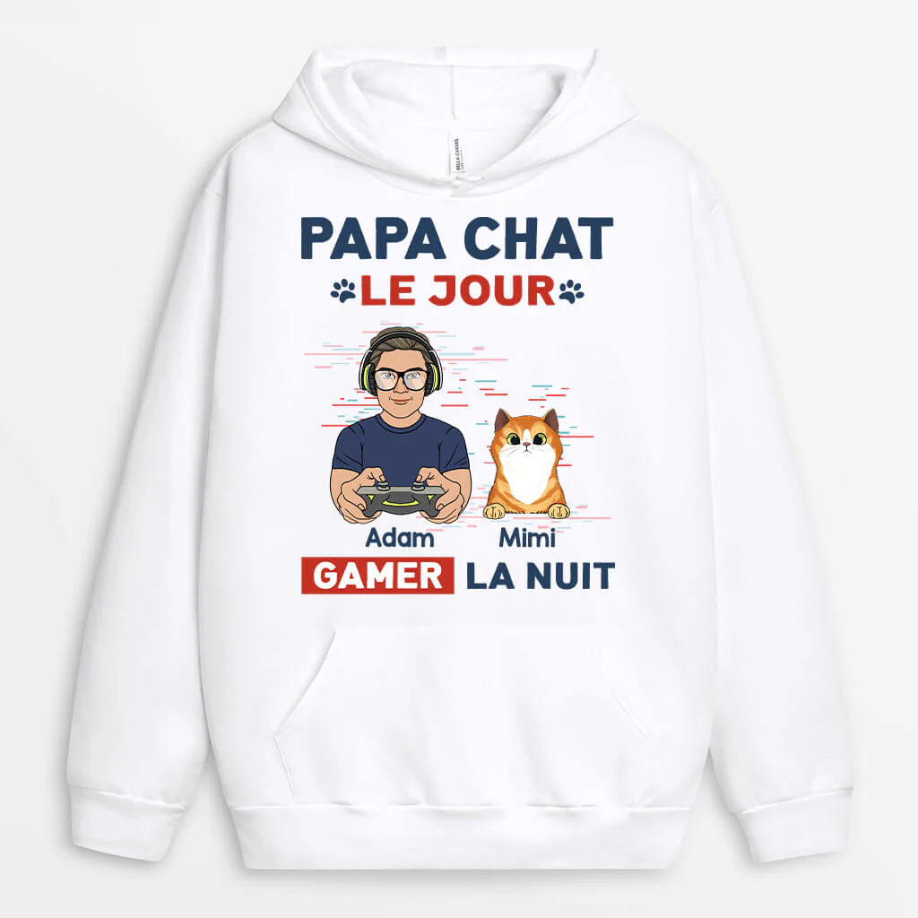 Sweats à Capuche Personnalisés – Papa Chat Le Jour Gamer La Nuit - Image 2