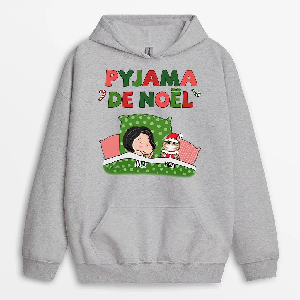 Cadeau Noël Personnalisé – Sweat À Capuche Pyjama Noël Avec Chats - Image 2