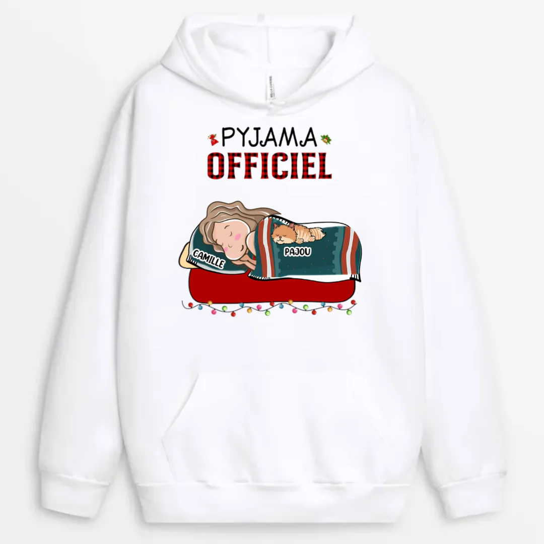 Sweat à Capuche Pyjama Officiel Chat Noël À Motifs Personnalisé
