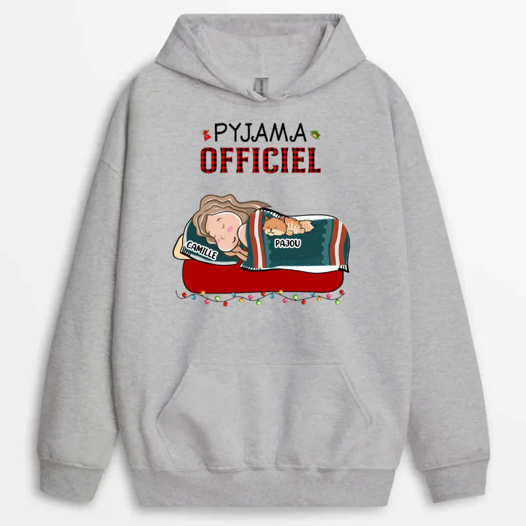 Sweat à Capuche Pyjama Officiel Chat Noël À Motifs Personnalisé - Image 2