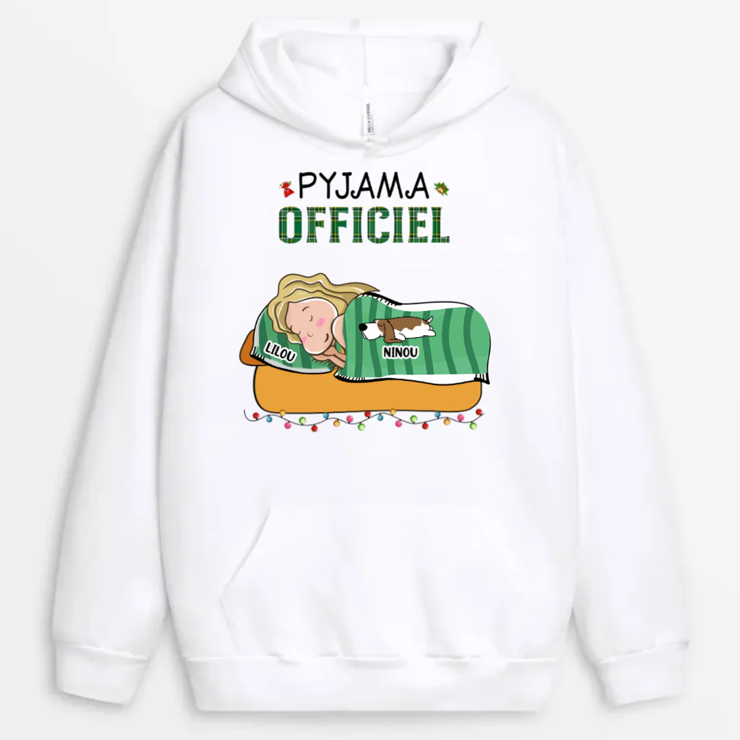 Sweat capuche personnalisable – Pyjama officiel avec chien Noël