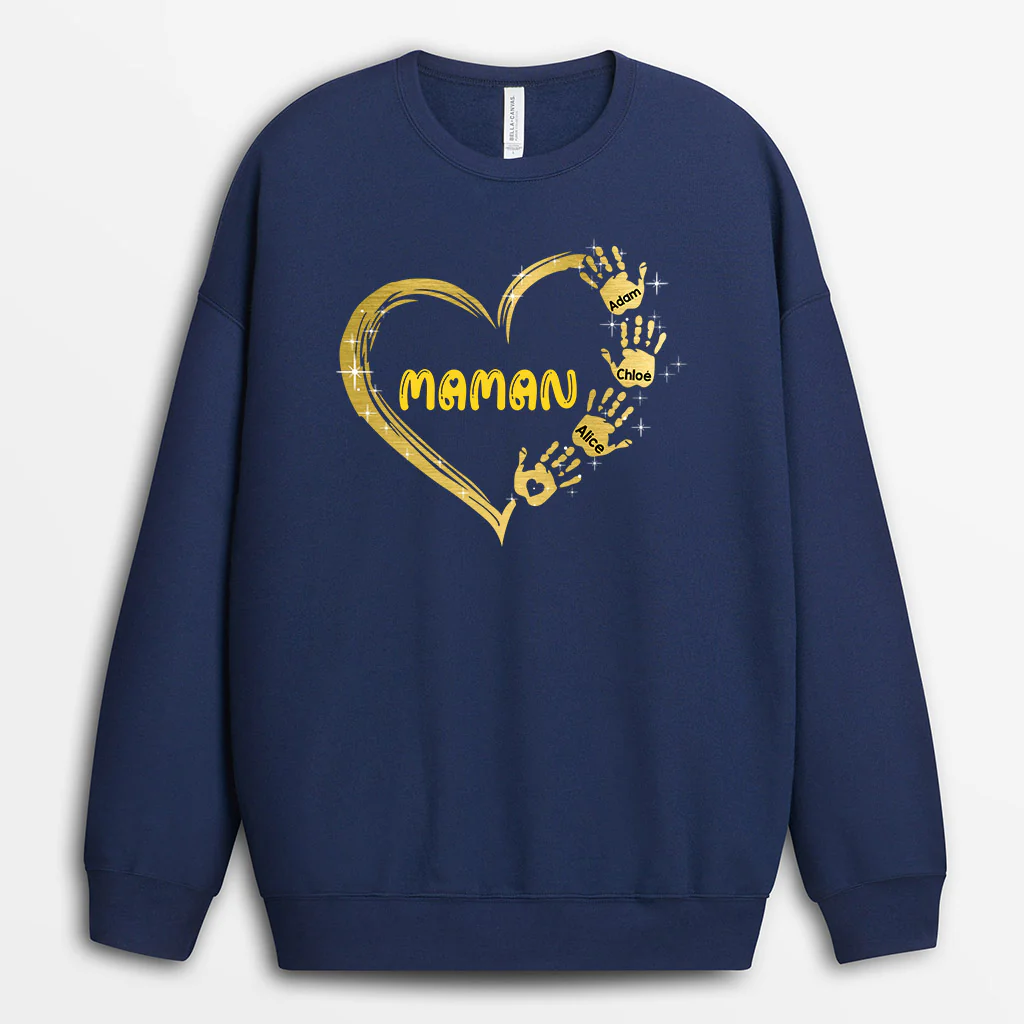 Sweat-shirt Le cœur de Mamie Maman Mains Colorées Personnalisé - Image 2