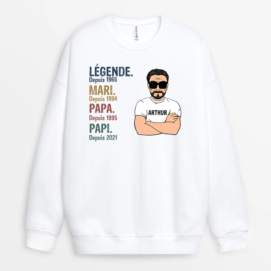 Sweat-shirt Légende, Vintage Papa Papi Personnalisé