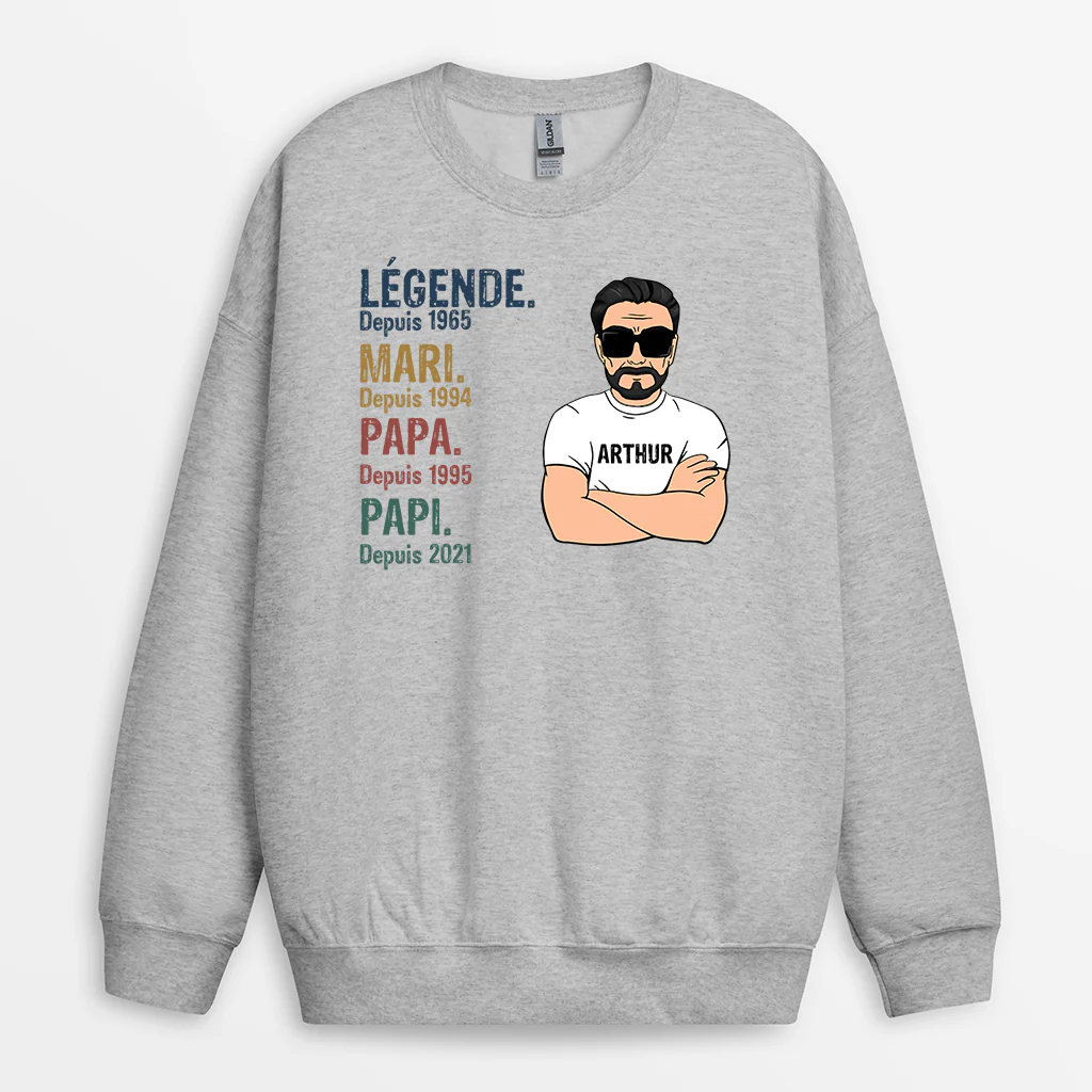 Sweat-shirt Légende, Vintage Papa Papi Personnalisé - Image 2