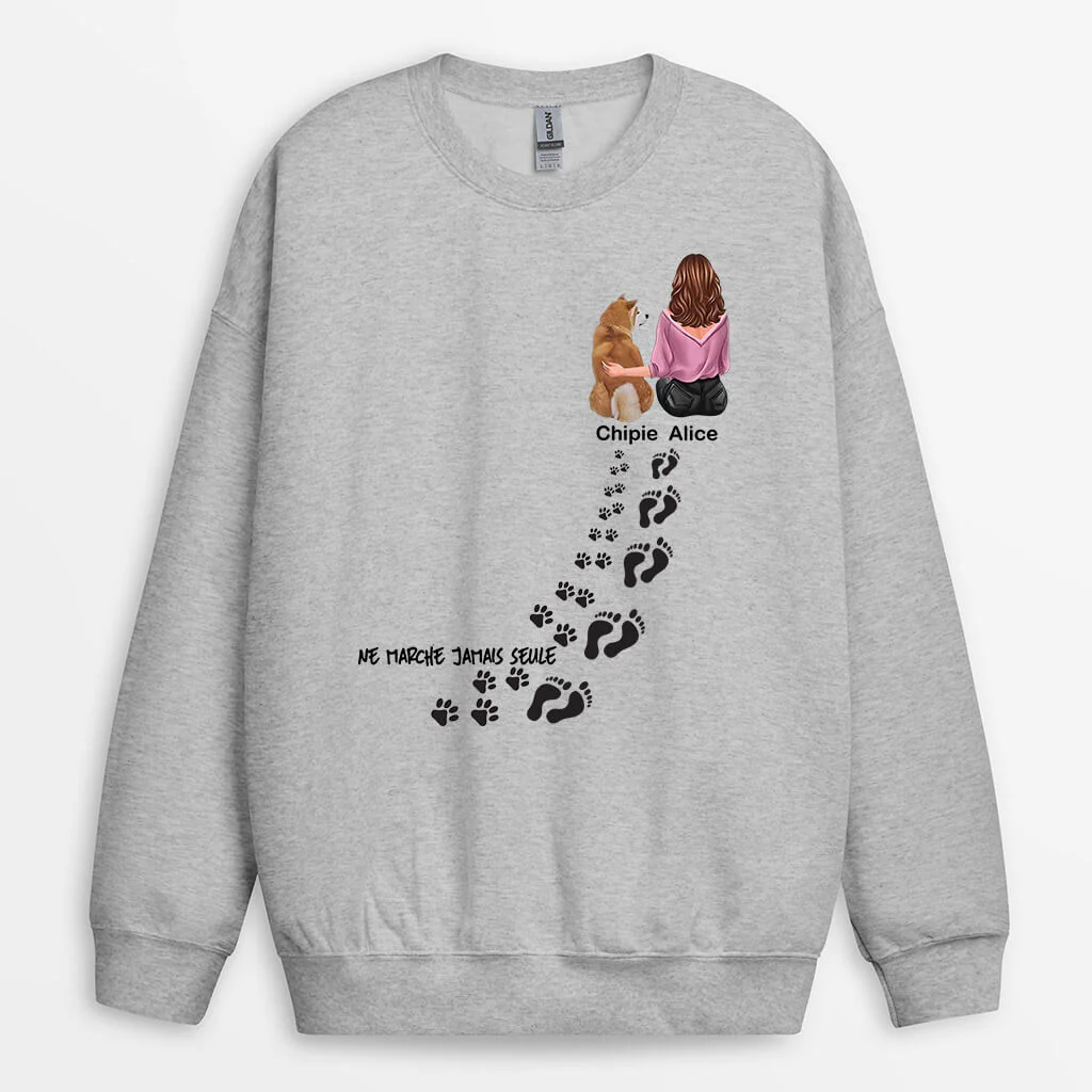 Sweat-shirt Maman Chien Ne Marche Jamais Seule Personnalisé