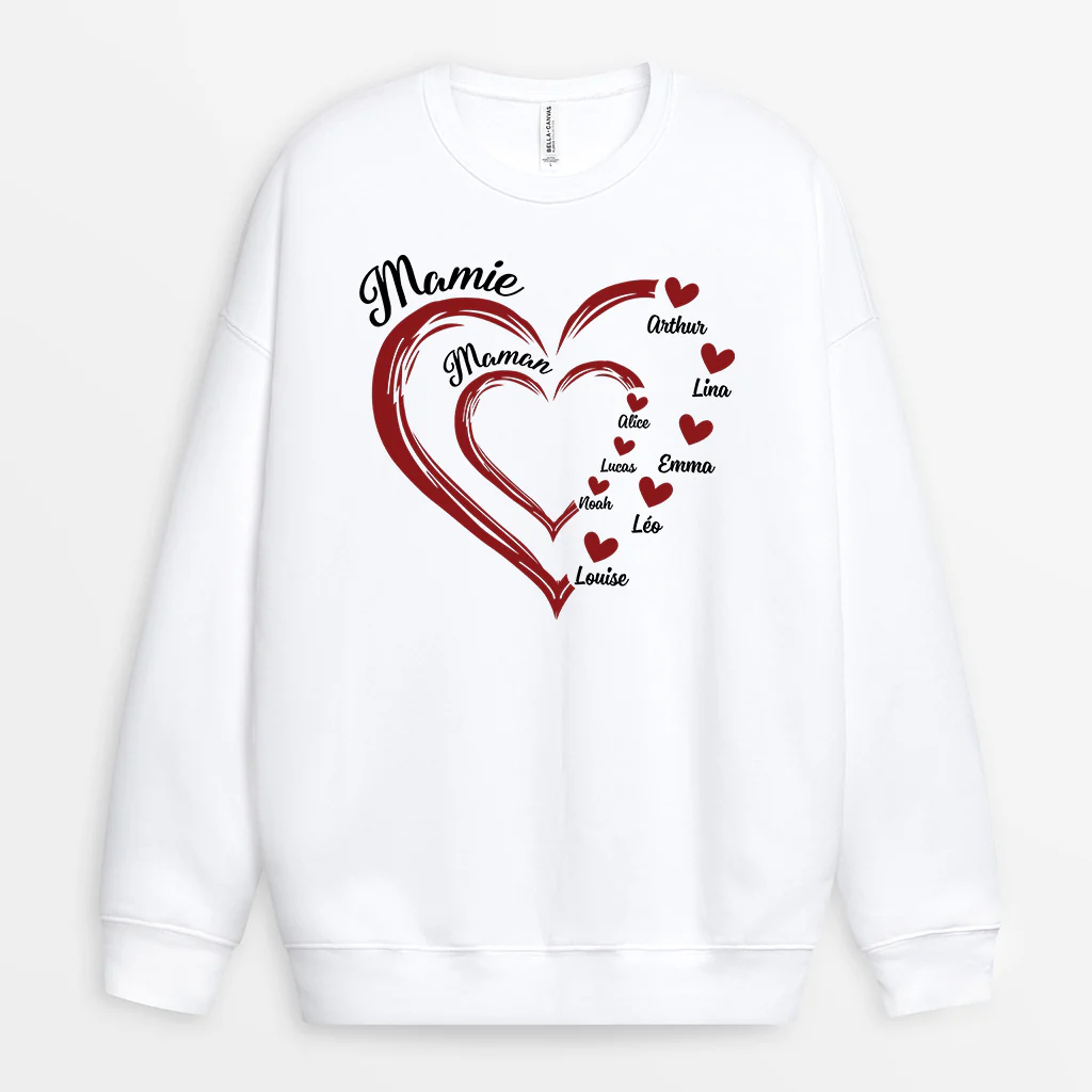Sweatshirt Personnalisé Mamie - Cœur Rouge De Mamie