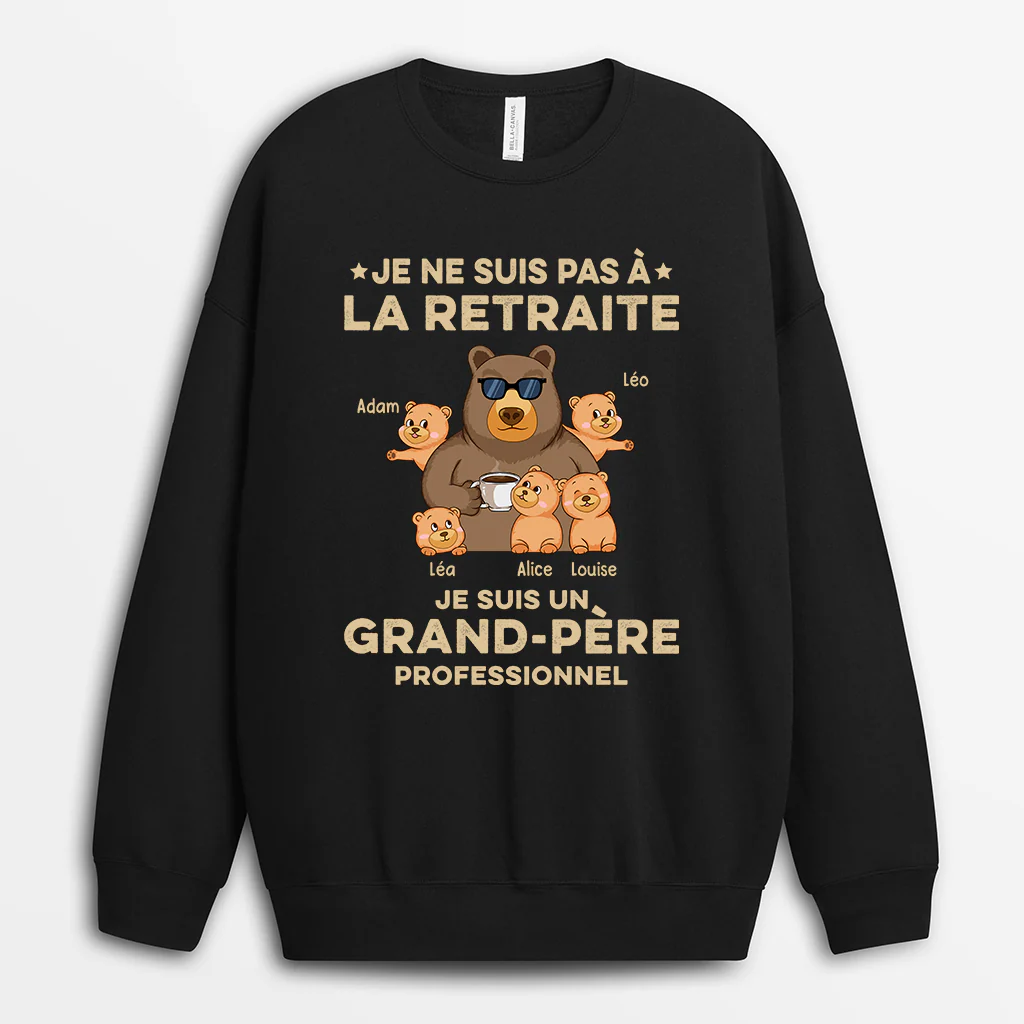 Sweat-shirt Personnalisé Papy - Sweat-shirt Papy Ours Retraité
