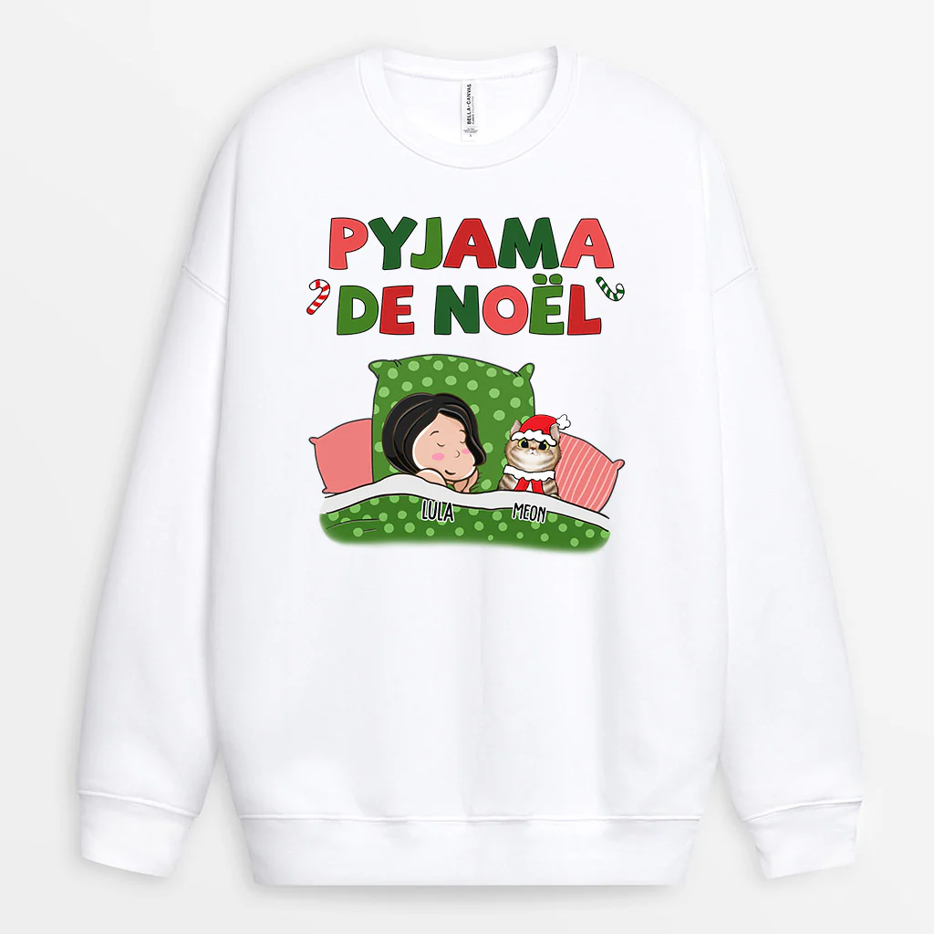 Sweat-shirt Pyjama de Noël avec Chats Personnalisé