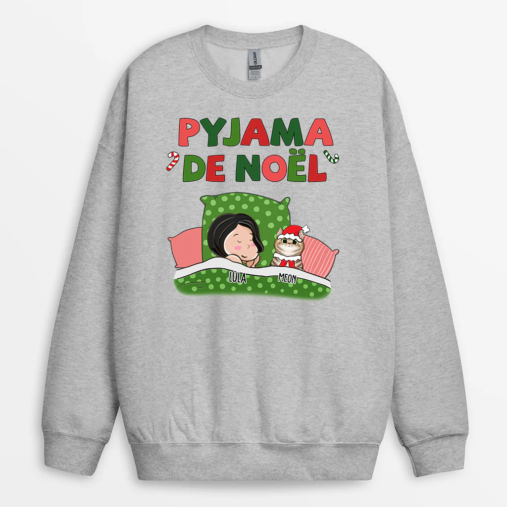 Sweat-shirt Pyjama de Noël avec Chats Personnalisé - Image 2