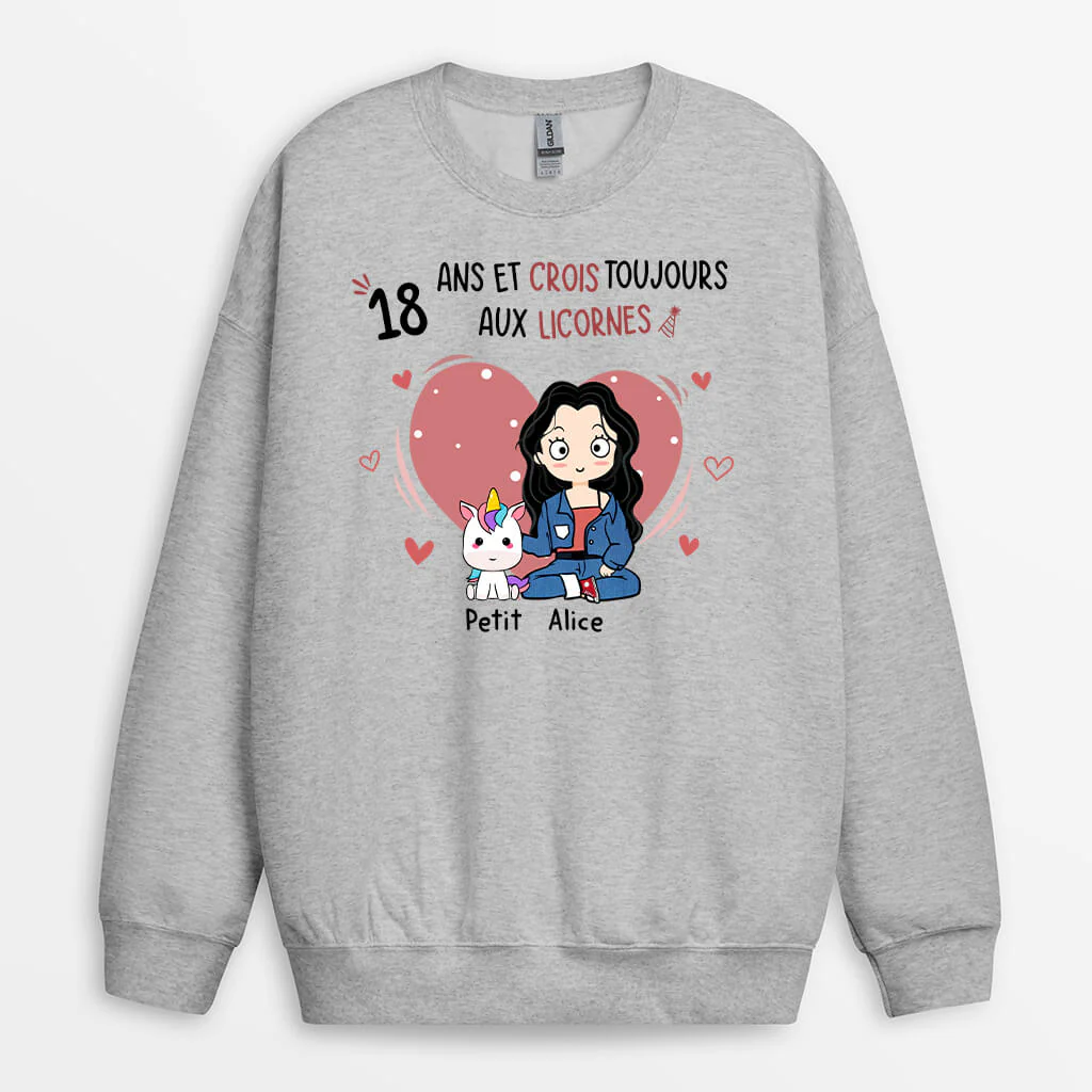 Sweat Shirt Personnalisé Femme - 30 Ans Et Crois Toujours Aux Licornes - Image 2