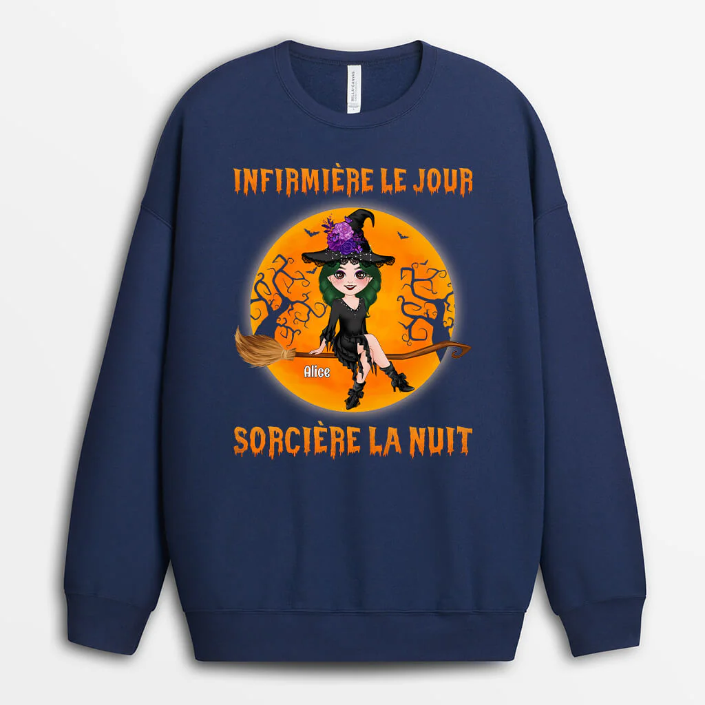 Sweat Personnalisé Femme - Infirmière Le Jour, Sorcière La Nuit - Image 2