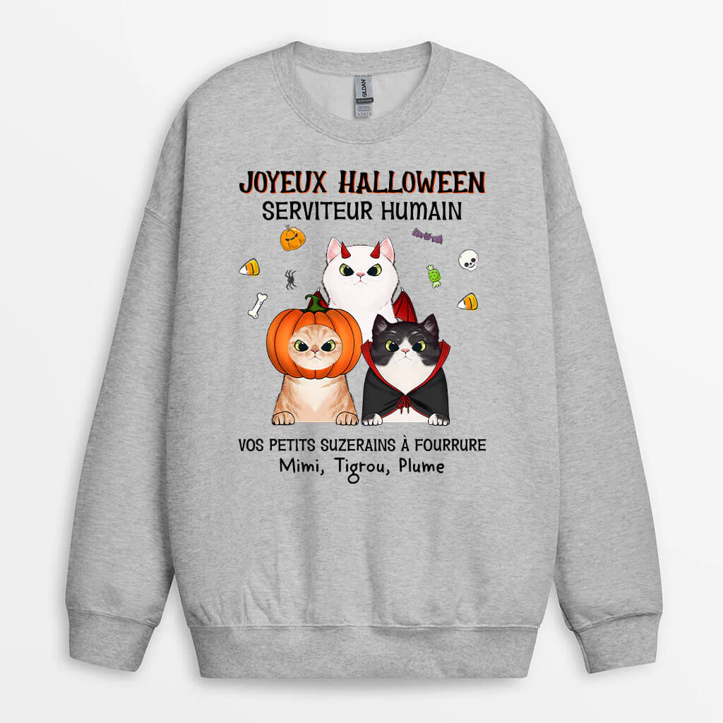 Sweat Personnalisé Animaux - Joyeux Halloween Serviteur Humain - Image 2