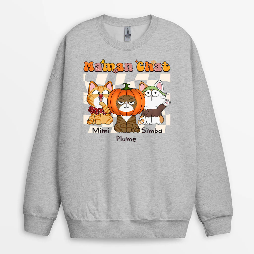 Sweat Personnalisé Animaux - La Maman Chat Halloween Style Retro