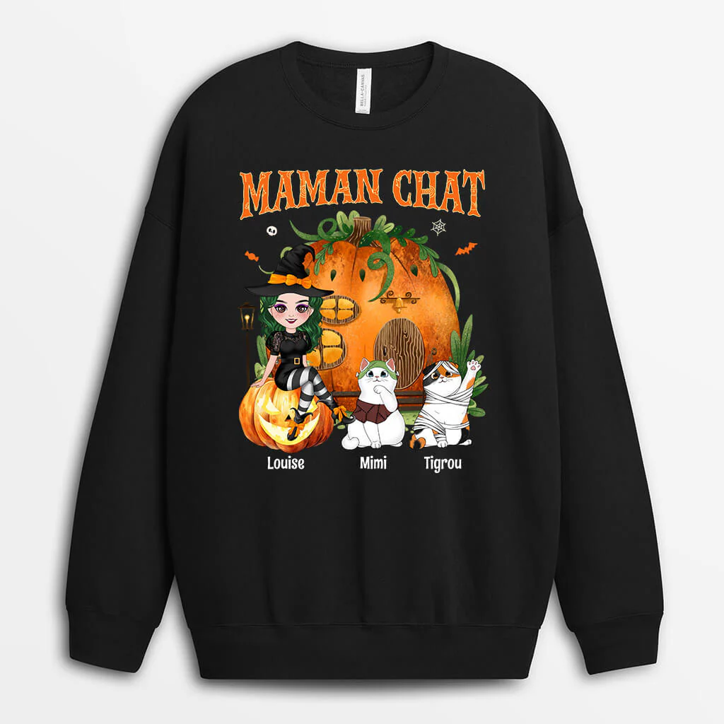 Sweat Personnalisé Femme - Maman Chat Déguisement pour Halloween