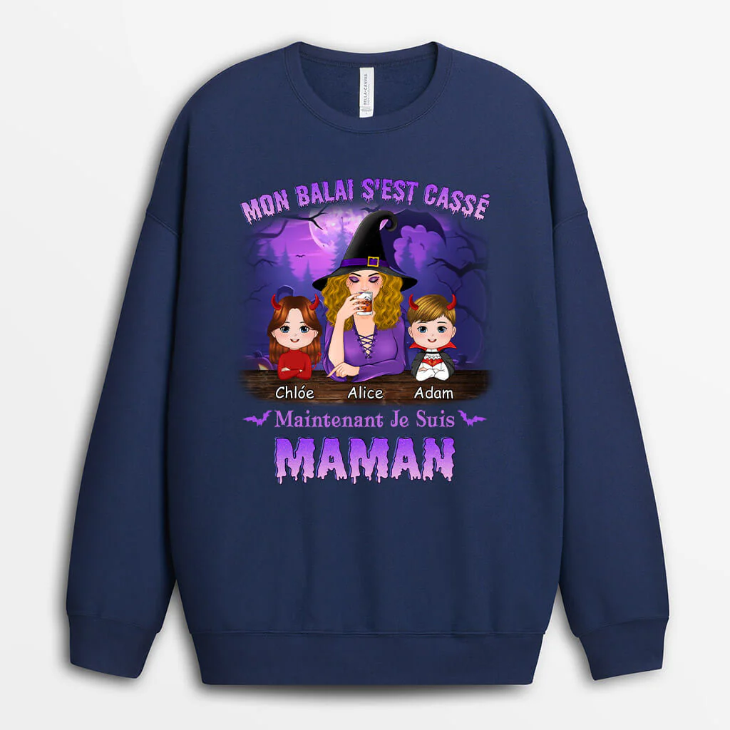 Sweat Personnalisé Pour Mamie - Mon Balai S’est Cassé Maintenant - Image 2