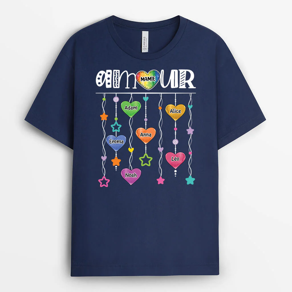 Tee Shirt Personnalisé Mamie - Amour de Mamie - Avec Coeur Coloré
